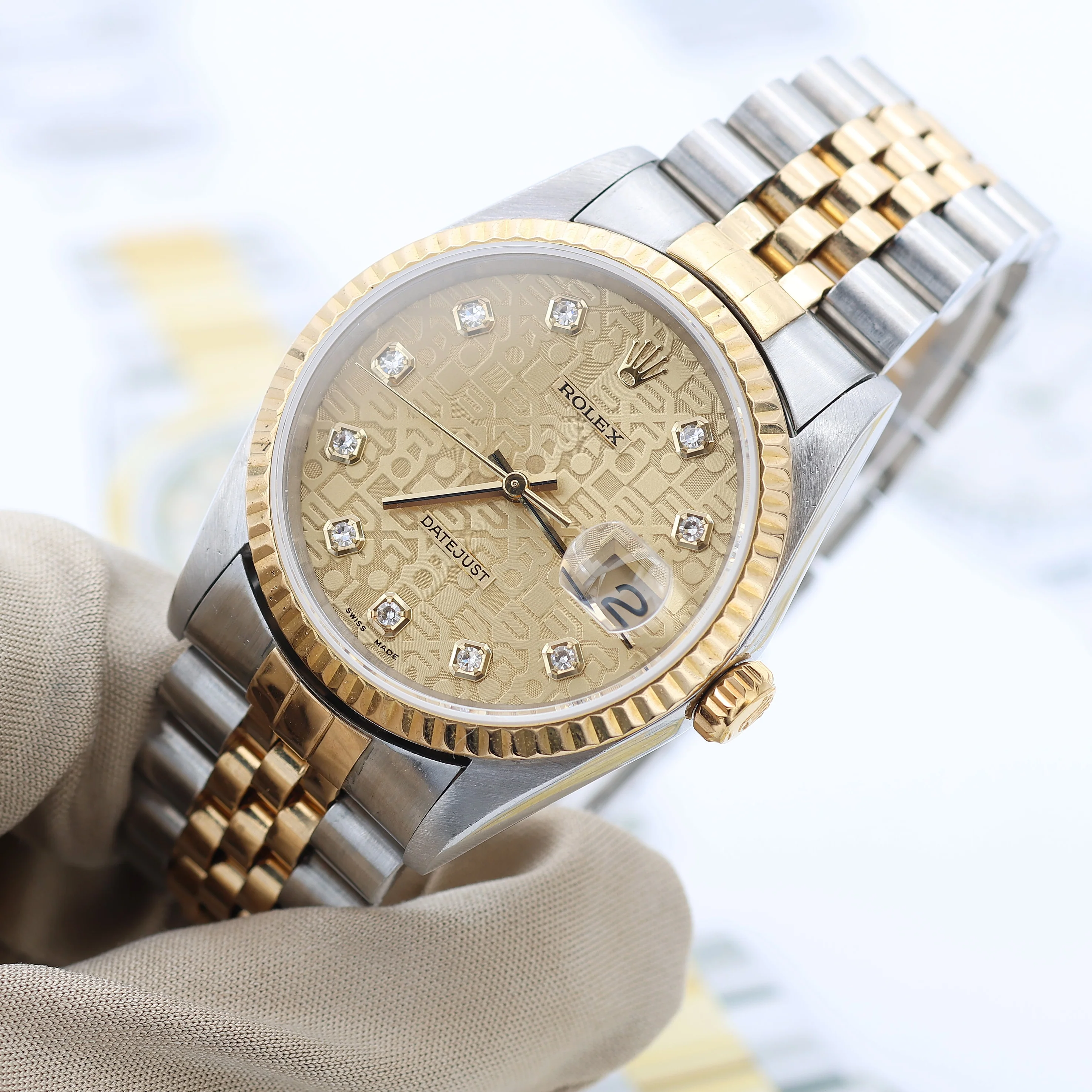Datejust ref. 16233 - Champagne Computer Diamonds (Big) Dial Jubilee Bracelet - Full Set - Image 3