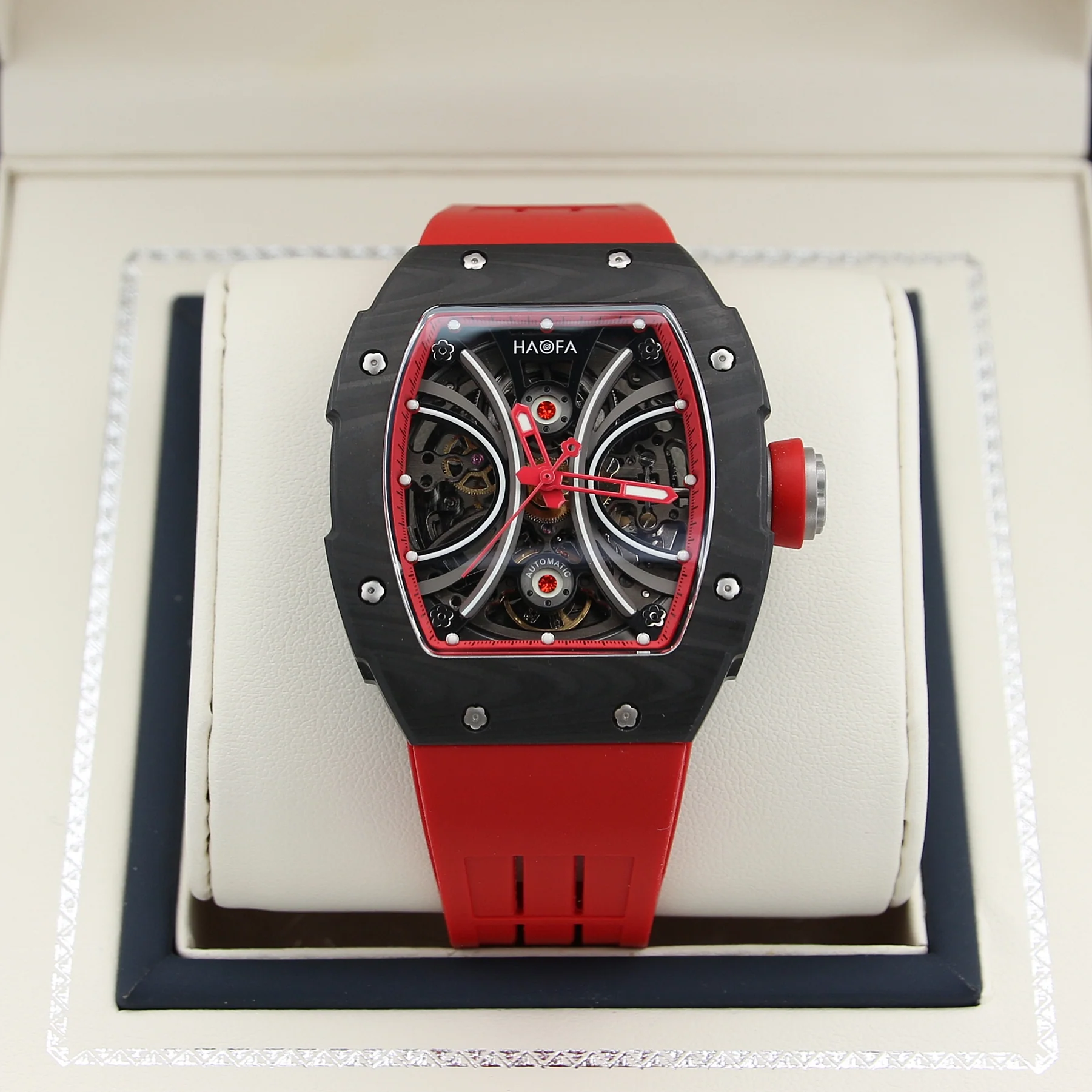 Haofa ref. 1909 Red - Carbon TPT Skeleton Automatic Watch - Image 3
