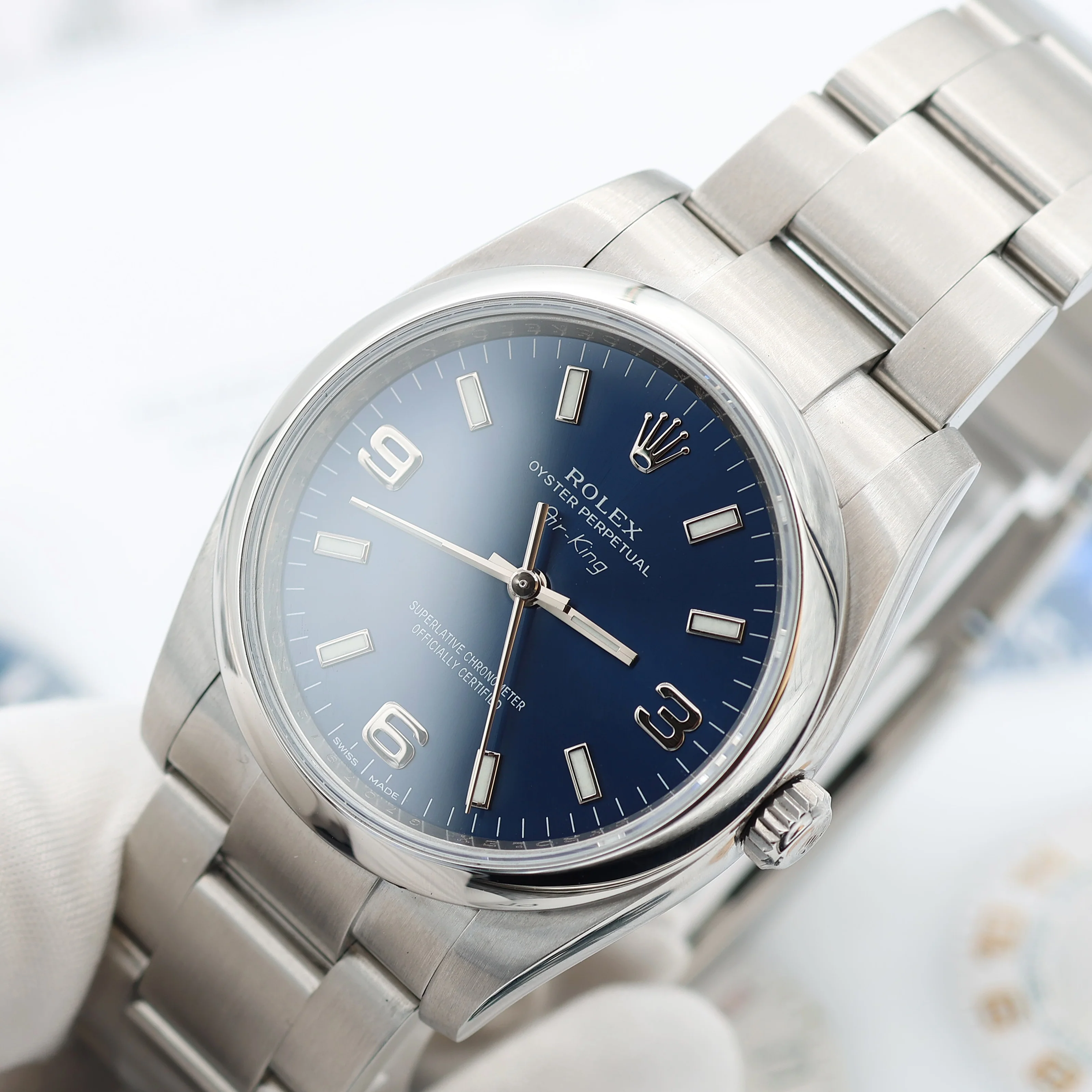 Rolex Oyster Perpetual Airking ref. 114200 Dial Blue 3-6-9 - Full Set