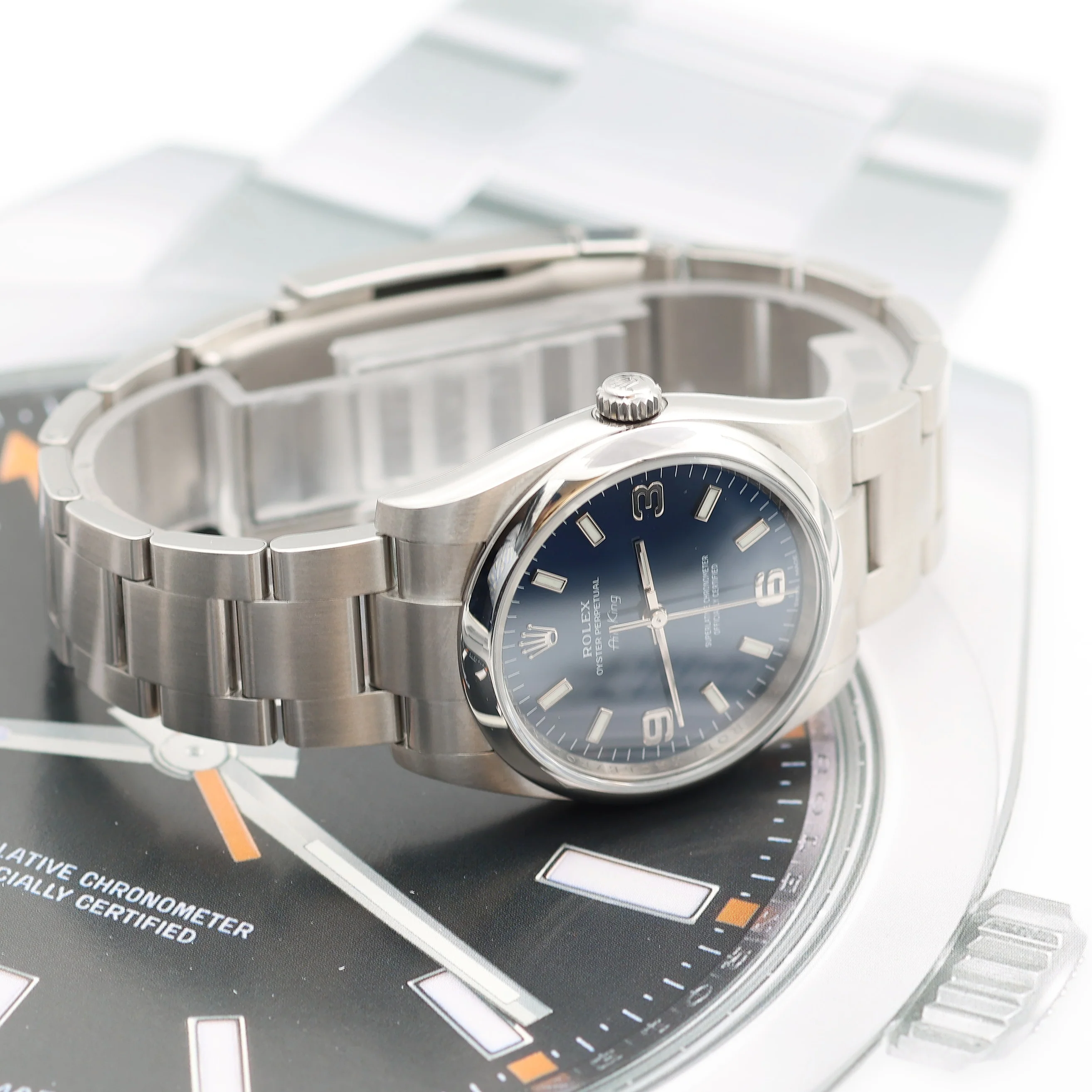 Rolex Oyster Perpetual Airking ref. 114200 Dial Blue 3-6-9 - Full Set - Image 4