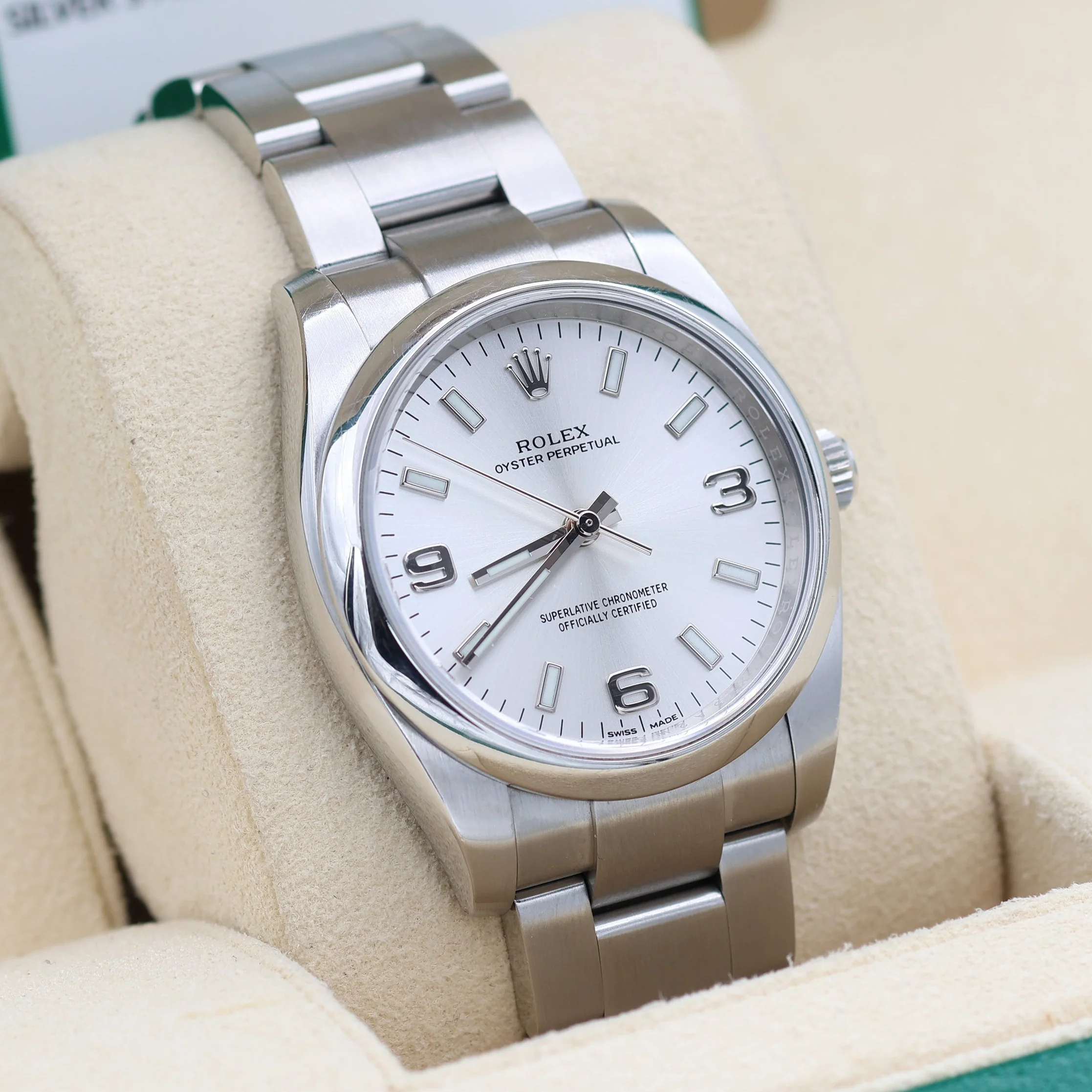 Rolex Oyster Perpetual ref. 114200 Dial Silver 3-6-9 - Full Set - Image 3