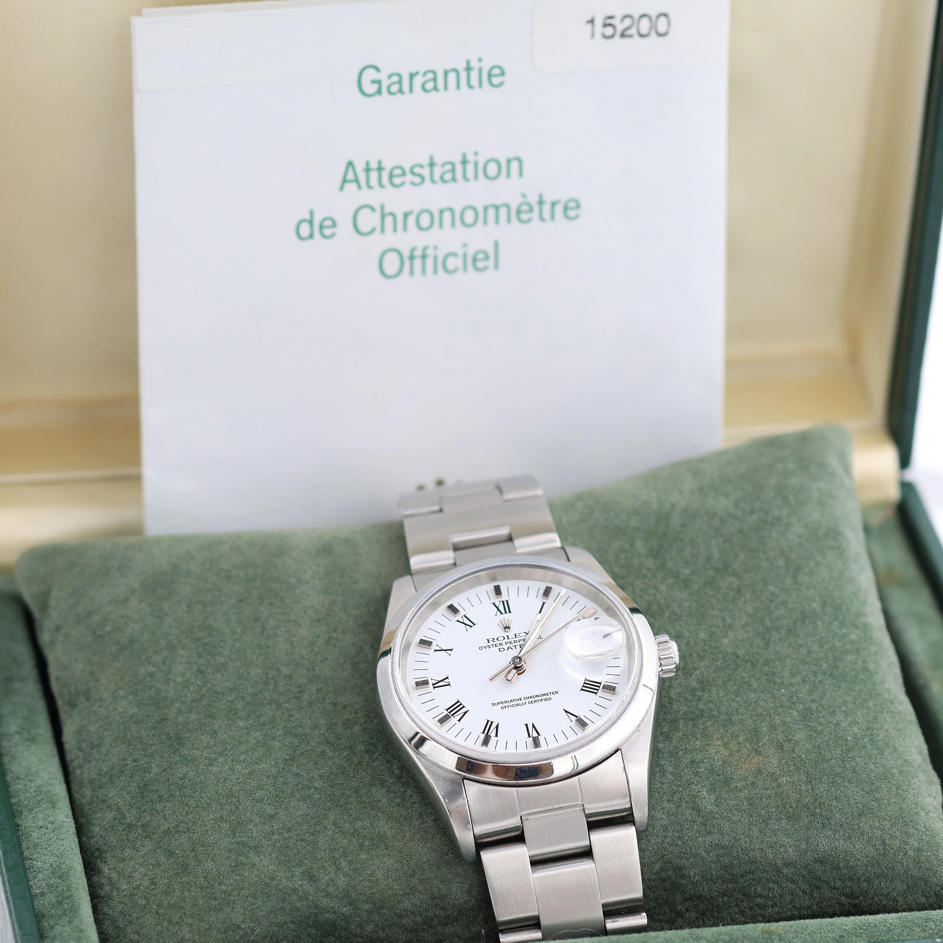 Rolex Date ref. 15200 White Roman Dial with Oyster Bracelet - Full Set