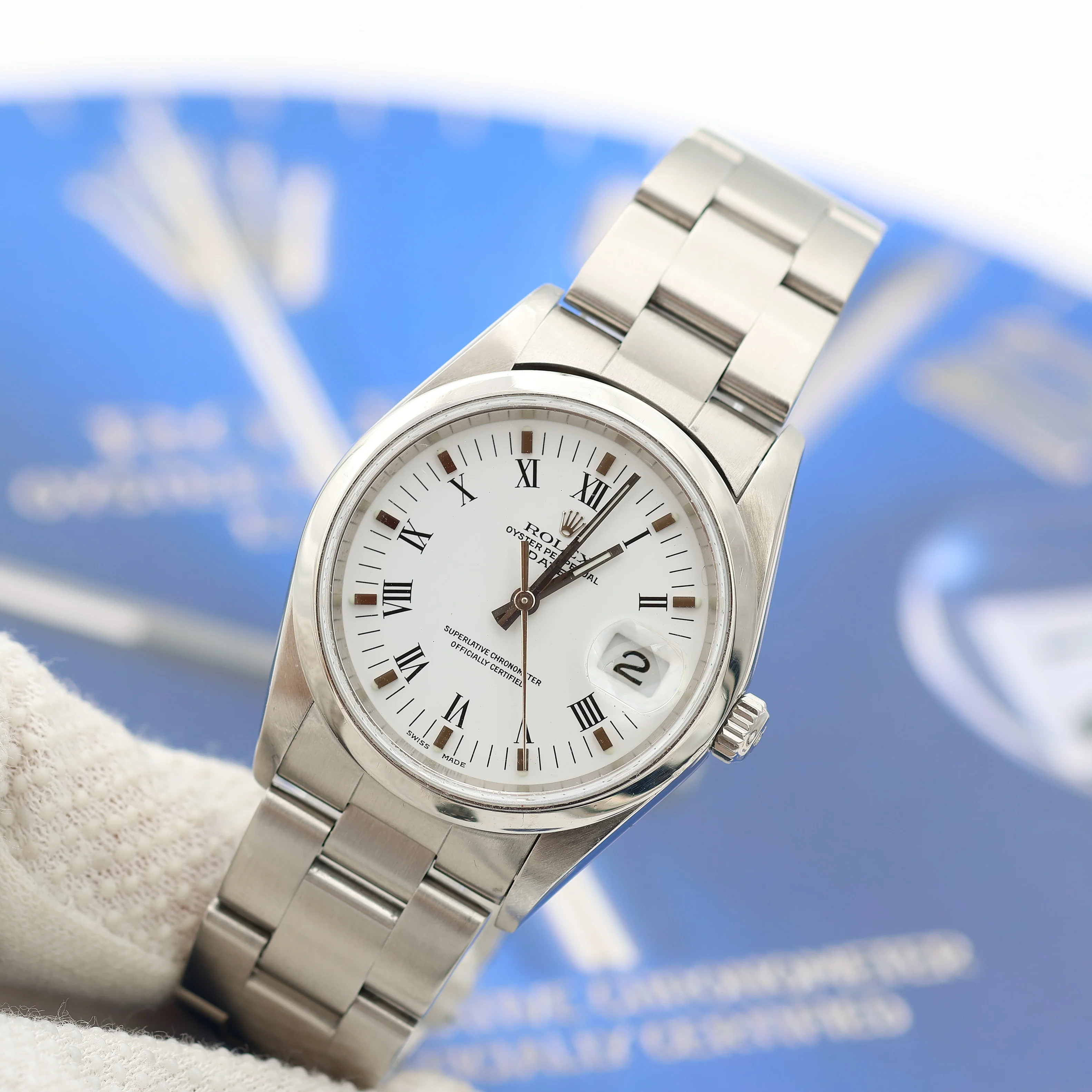 Rolex Date ref. 15200 White Roman Dial with Oyster Bracelet - Full Set - Image 10