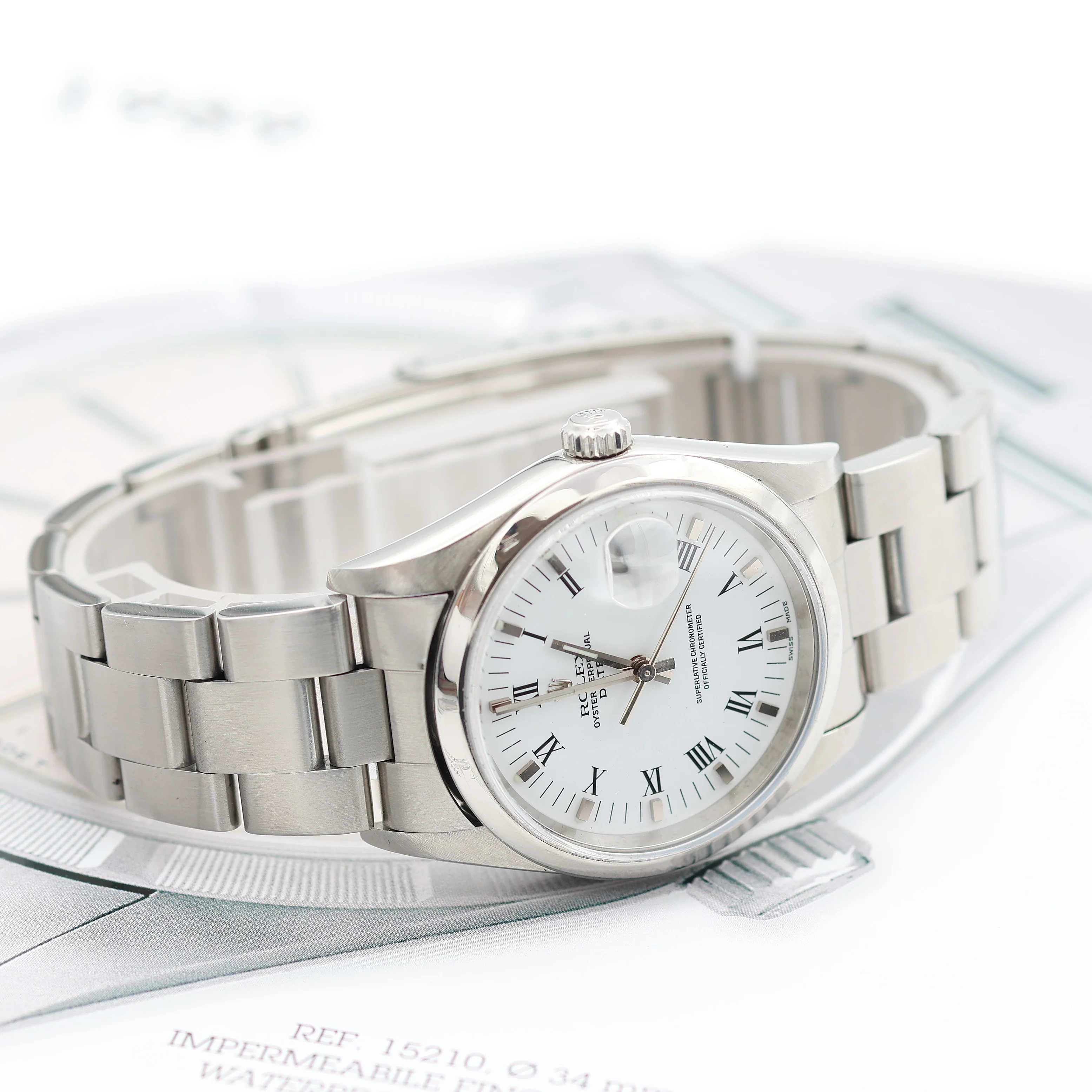 Rolex Date ref. 15200 White Roman Dial with Oyster Bracelet - Full Set - Image 12