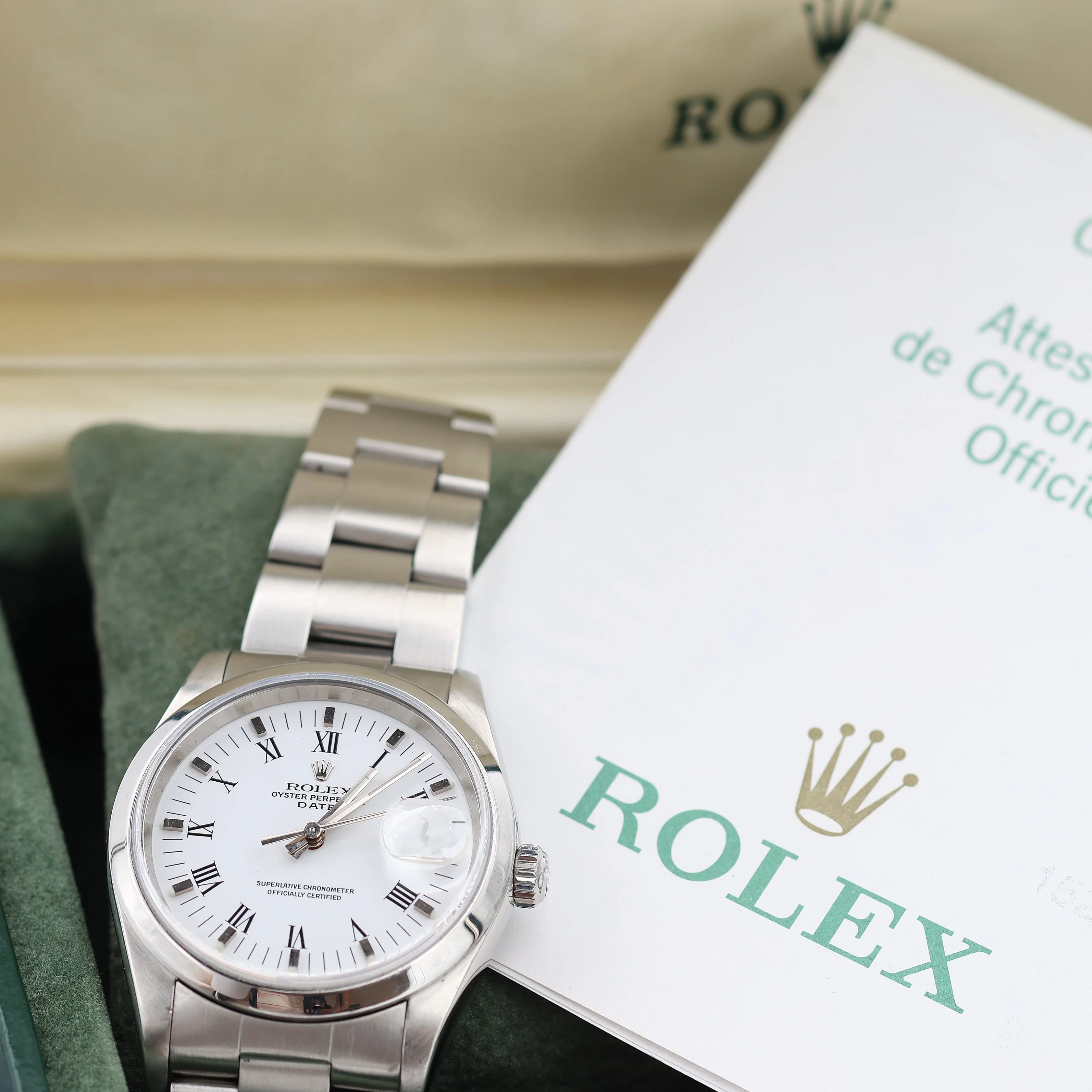 Rolex Date ref. 15200 White Roman Dial with Oyster Bracelet - Full Set - Image 2