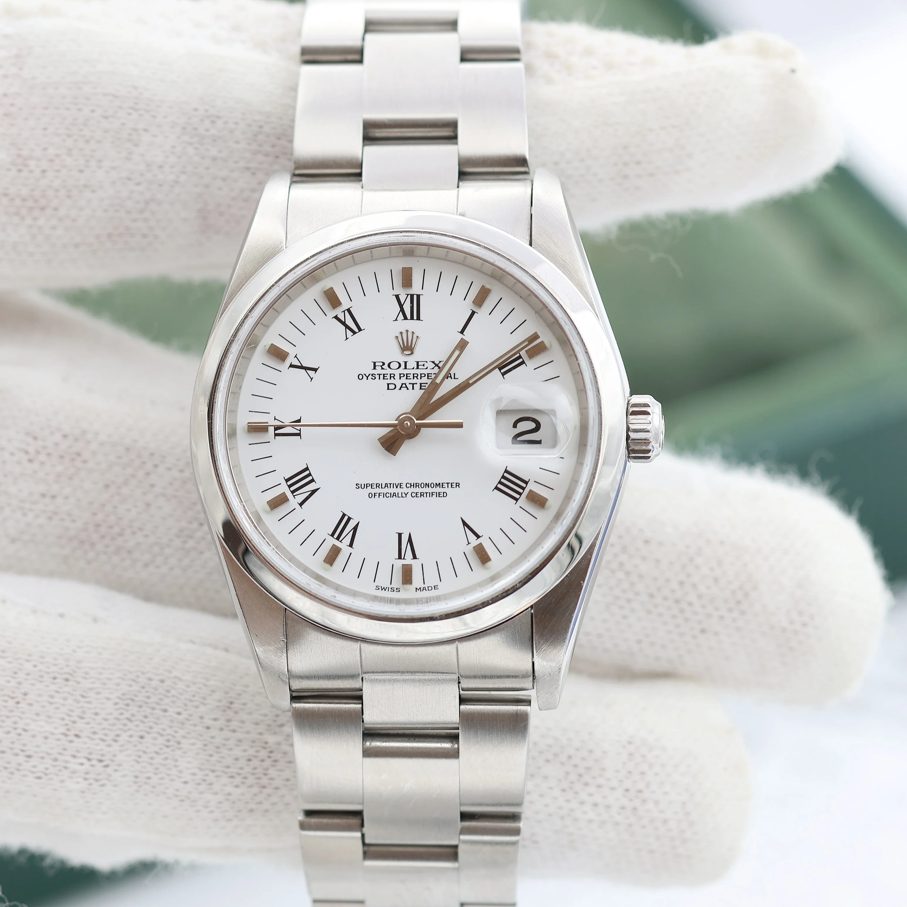 Rolex Date ref. 15200 White Roman Dial with Oyster Bracelet - Full Set - Image 3