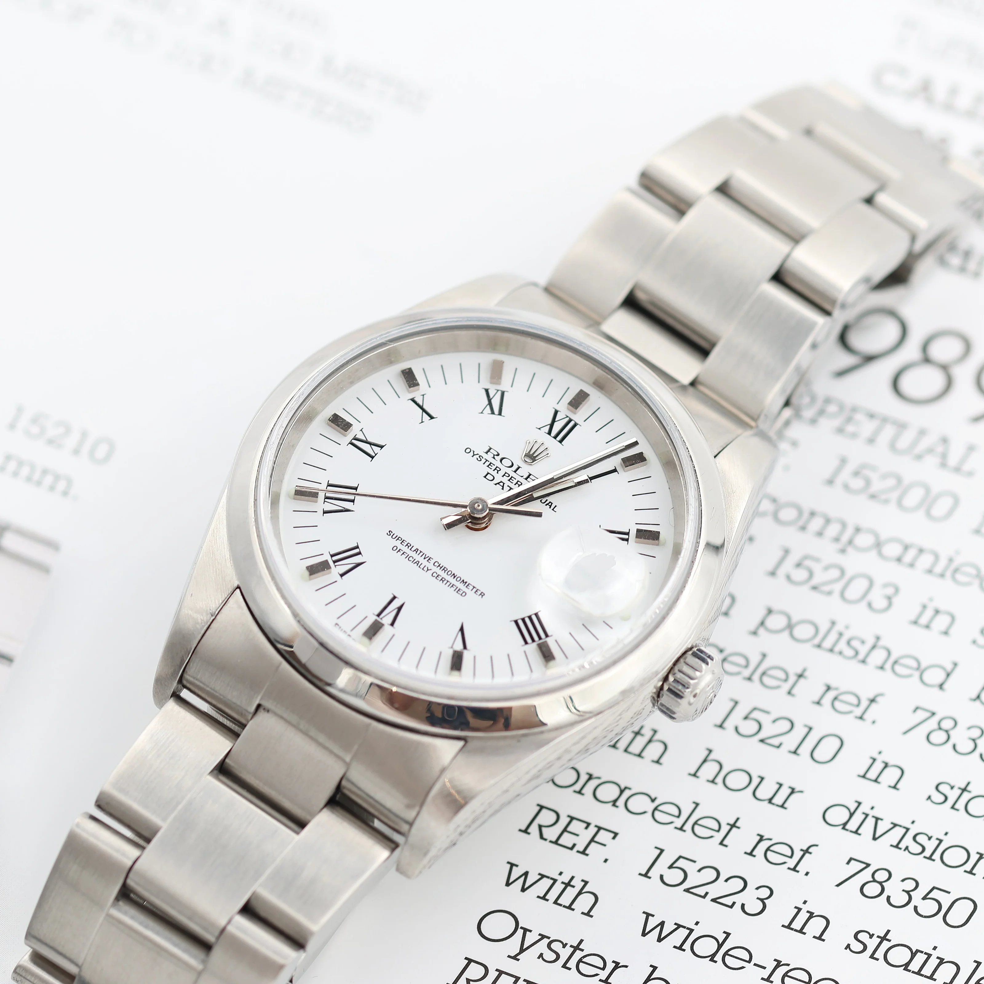 Rolex Date ref. 15200 White Roman Dial with Oyster Bracelet - Full Set - Image 6