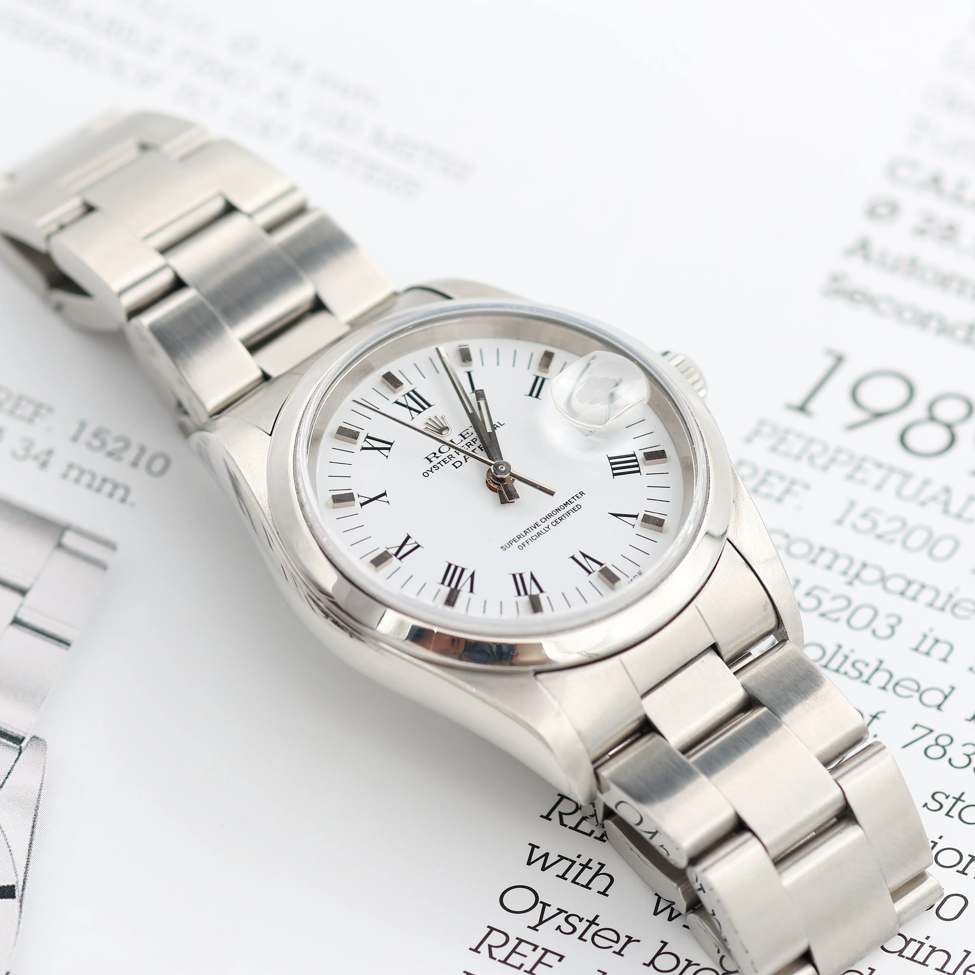 Rolex Date ref. 15200 White Roman Dial with Oyster Bracelet - Full Set - Image 7