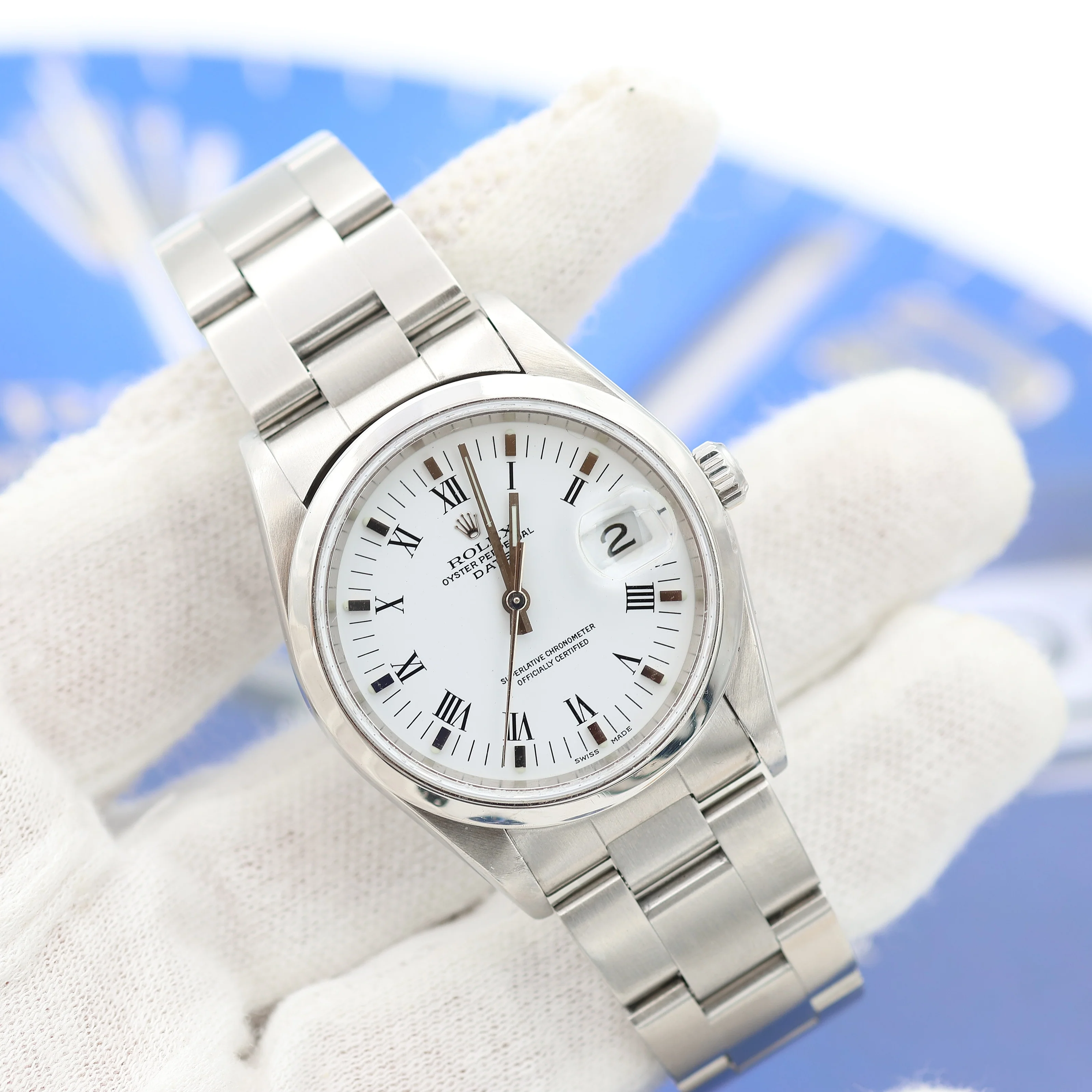 Rolex Date ref. 15200 White Roman Dial with Oyster Bracelet - Full Set - Image 9