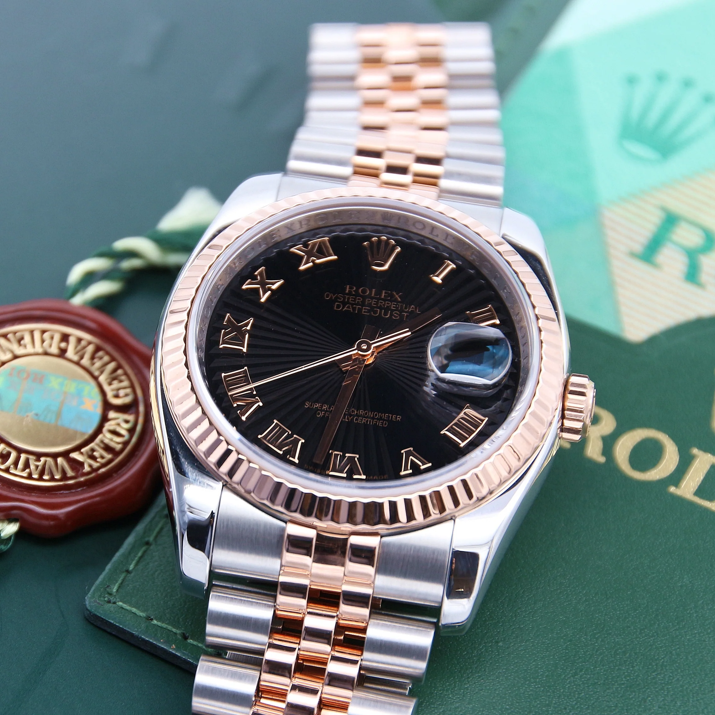 Rolex Datejust 36 ref. 116231 Black Roman Dial - Steel/Rose Gold Jubilee - Full Set - Image 3