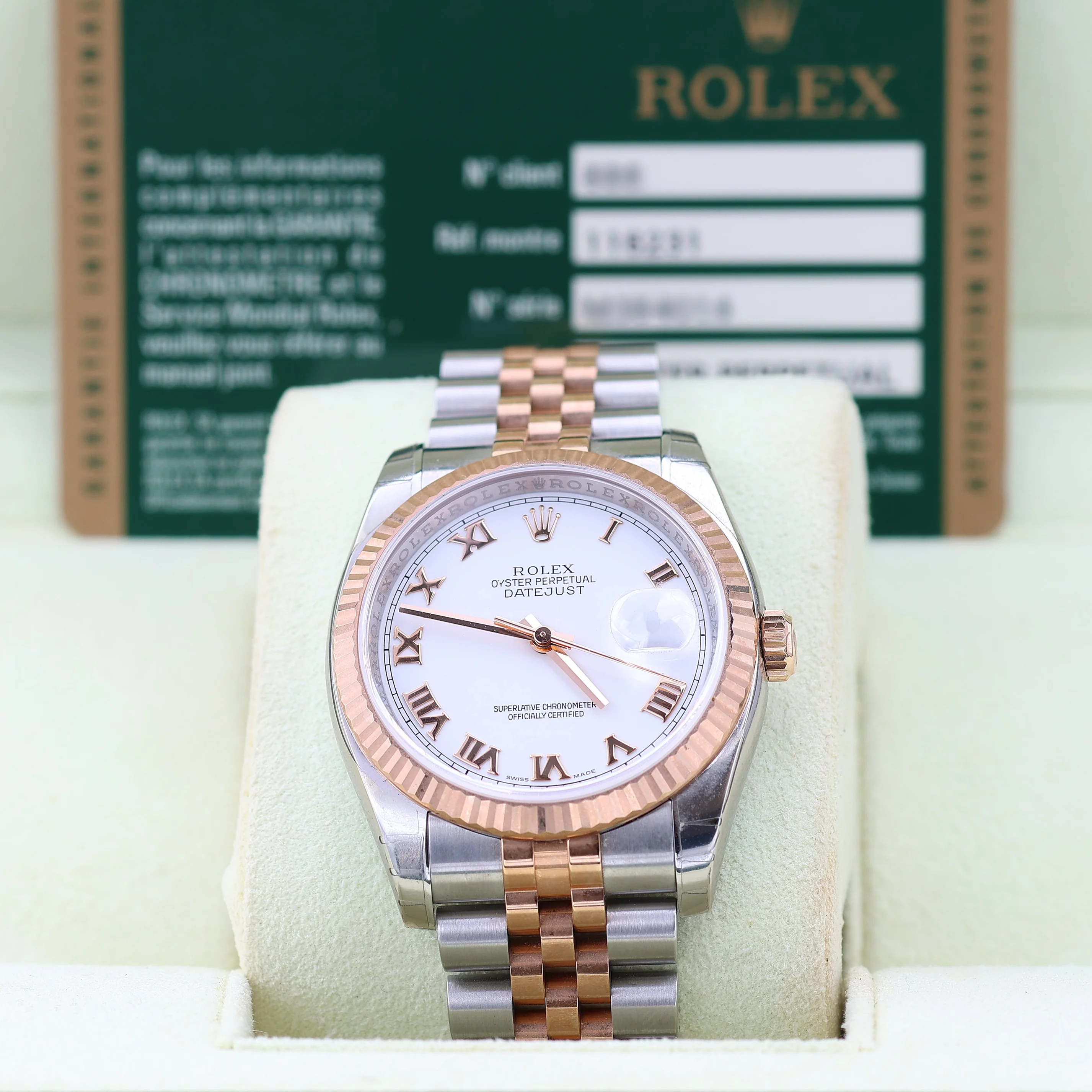Rolex Datejust 36 ref. 116231 White Roman Dial - Steel/Rose Gold Jubilee - Full Set