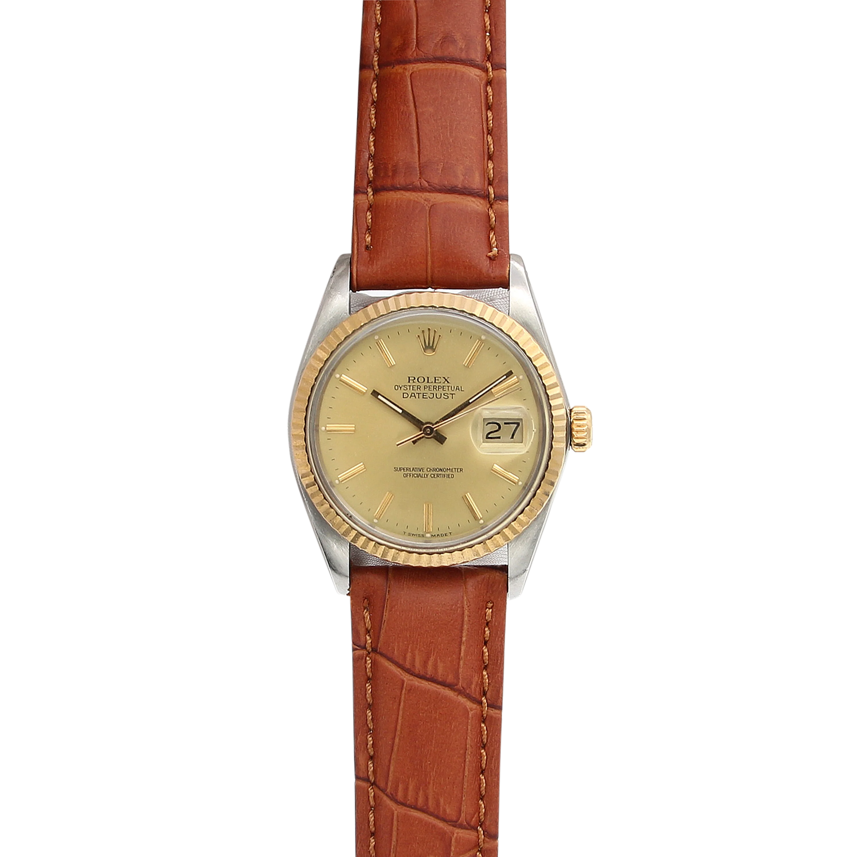 Rolex Datejust 36 ref. 16013 - Steel/Gold 18K Champagne Dial - Leather Strap