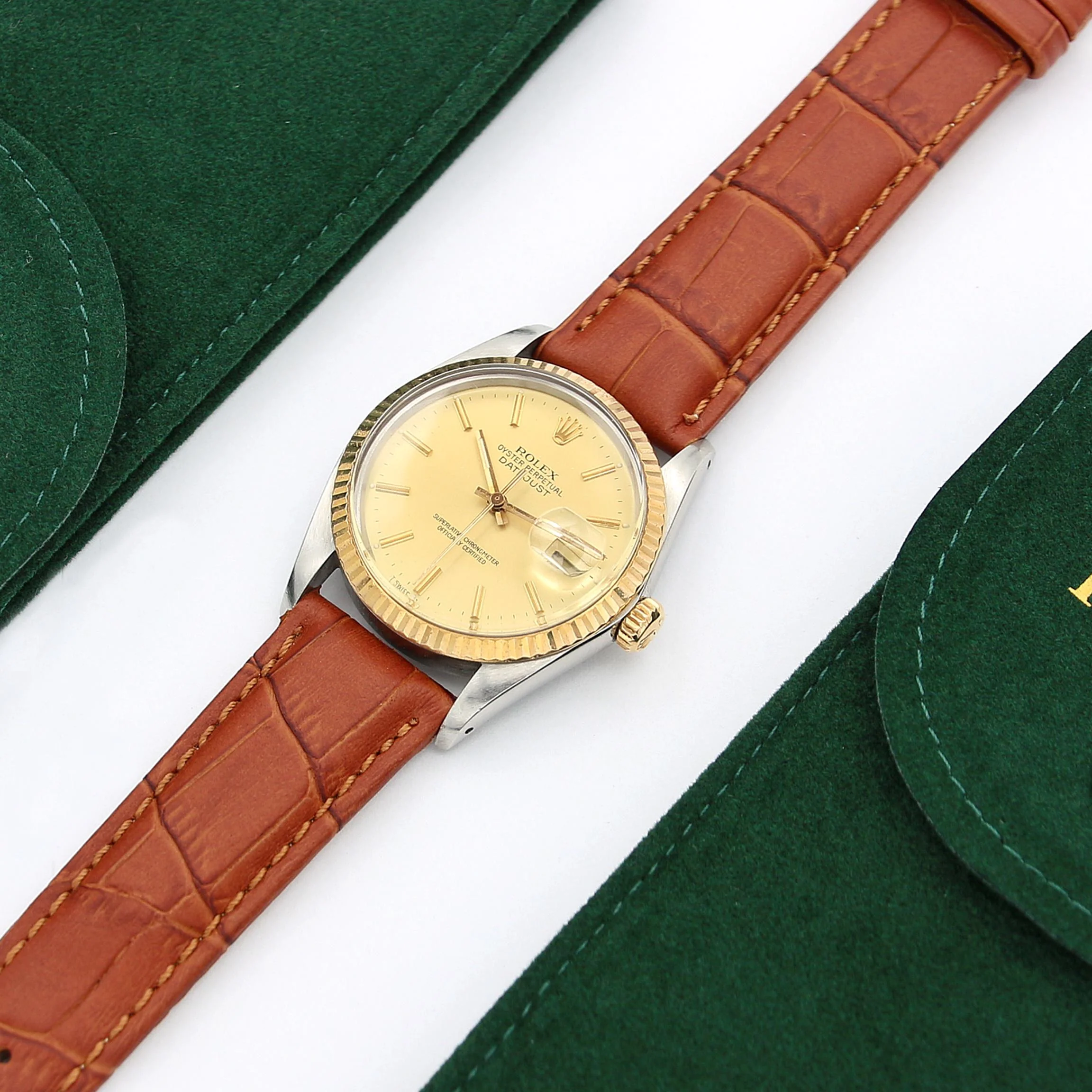 Rolex Datejust 36 ref. 16013 - Steel/Gold 18K Champagne Dial - Leather Strap - Image 2