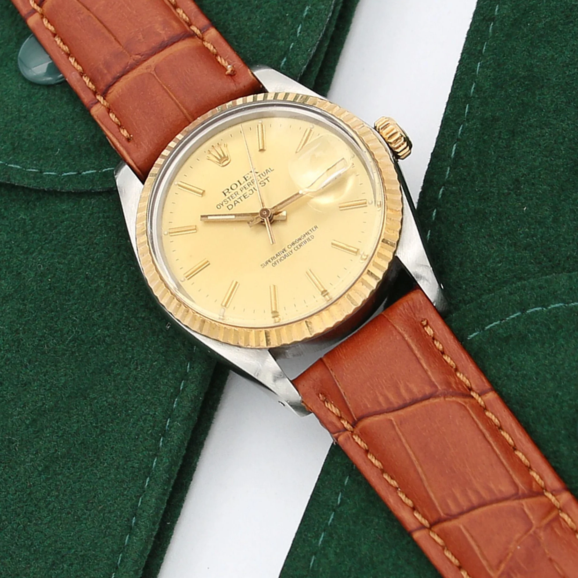 Rolex Datejust 36 ref. 16013 - Steel/Gold 18K Champagne Dial - Leather Strap - Image 3