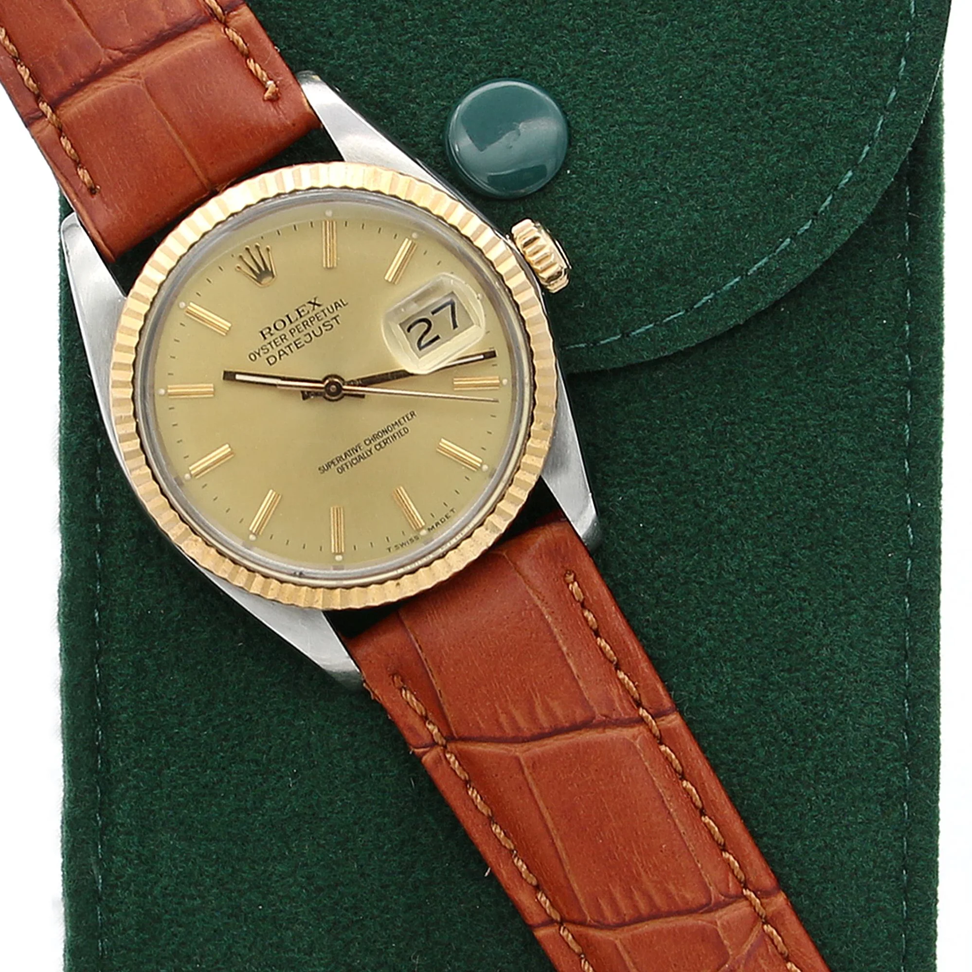 Rolex Datejust 36 ref. 16013 - Steel/Gold 18K Champagne Dial - Leather Strap - Image 4