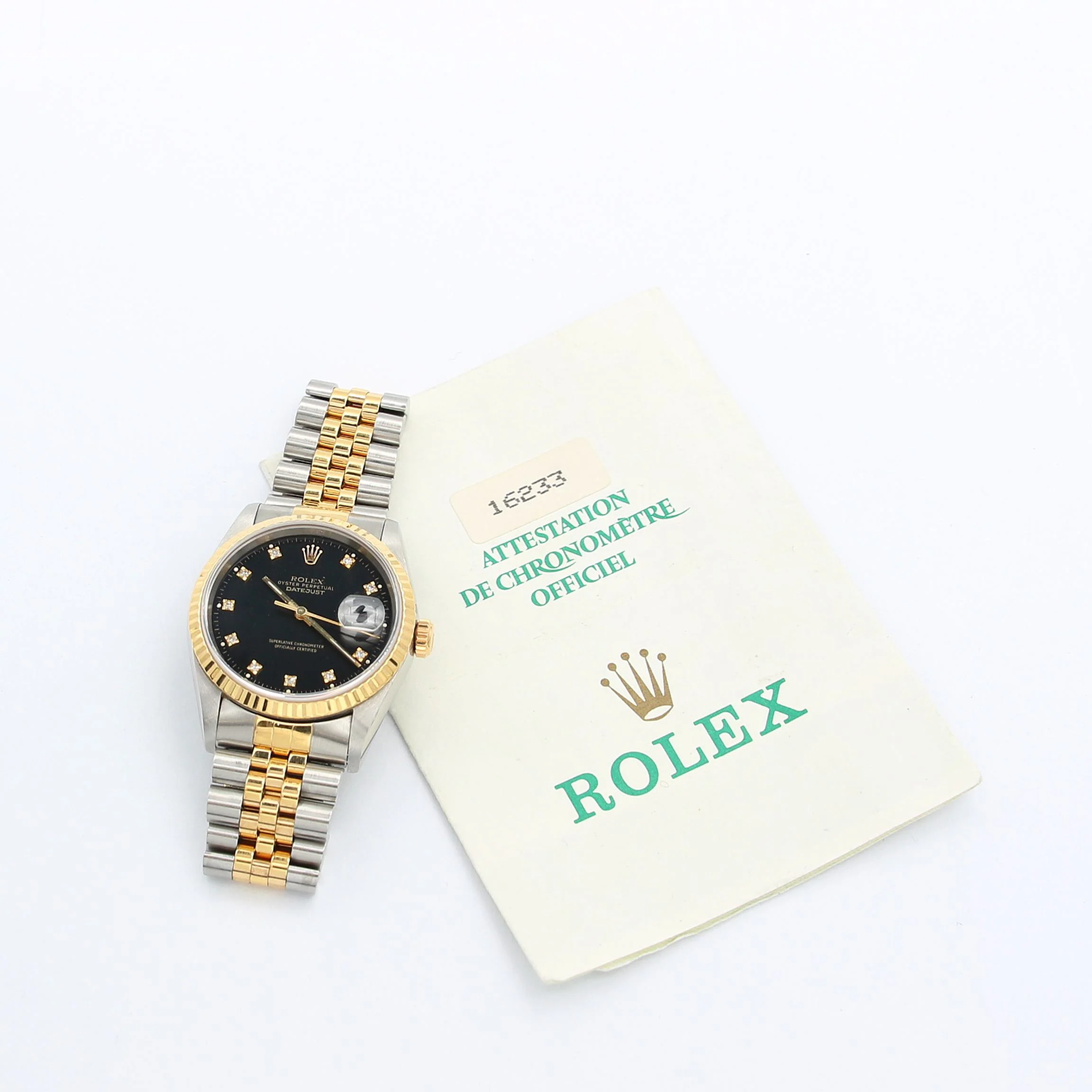 Rolex Datejust 36 ref. 16233 Black Dial Small Diamonds - Full Set - Image 3