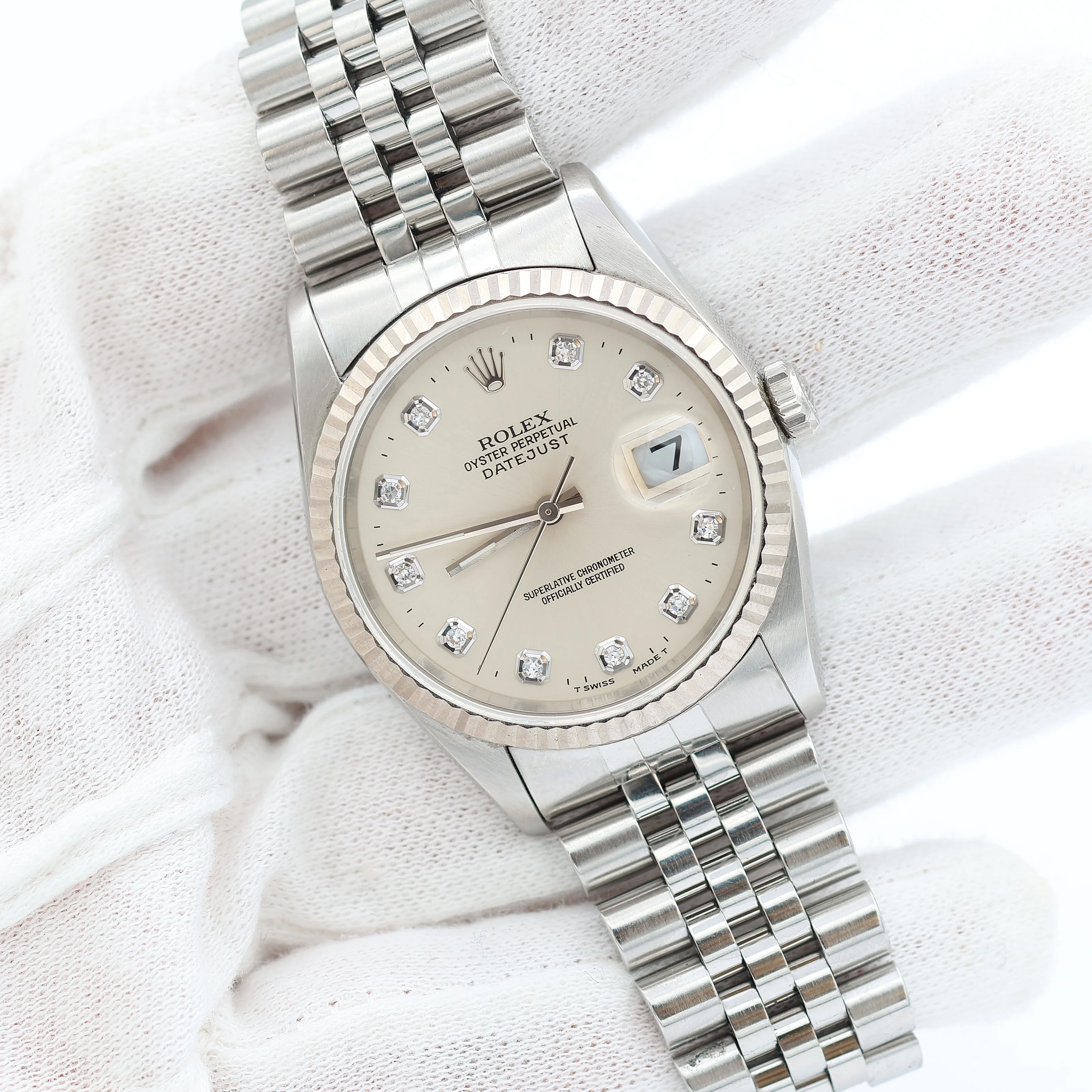 Rolex Datejust 36 ref. 16234 Silver Diamonds Dial - Jubilee Bracelet - Full Set - Image 4