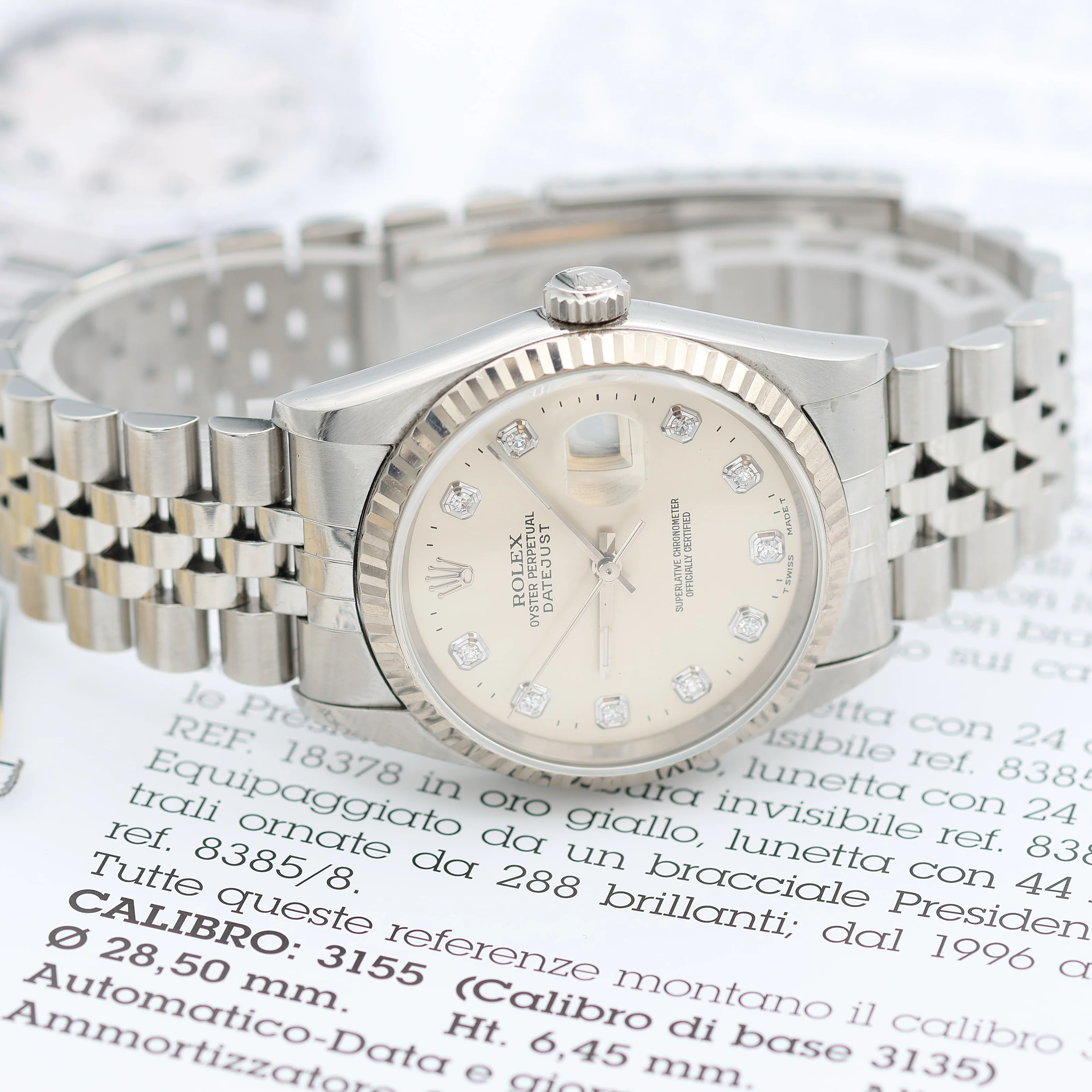 Rolex Datejust 36 ref. 16234 Silver Diamonds Dial - Jubilee Bracelet - Full Set - Image 7