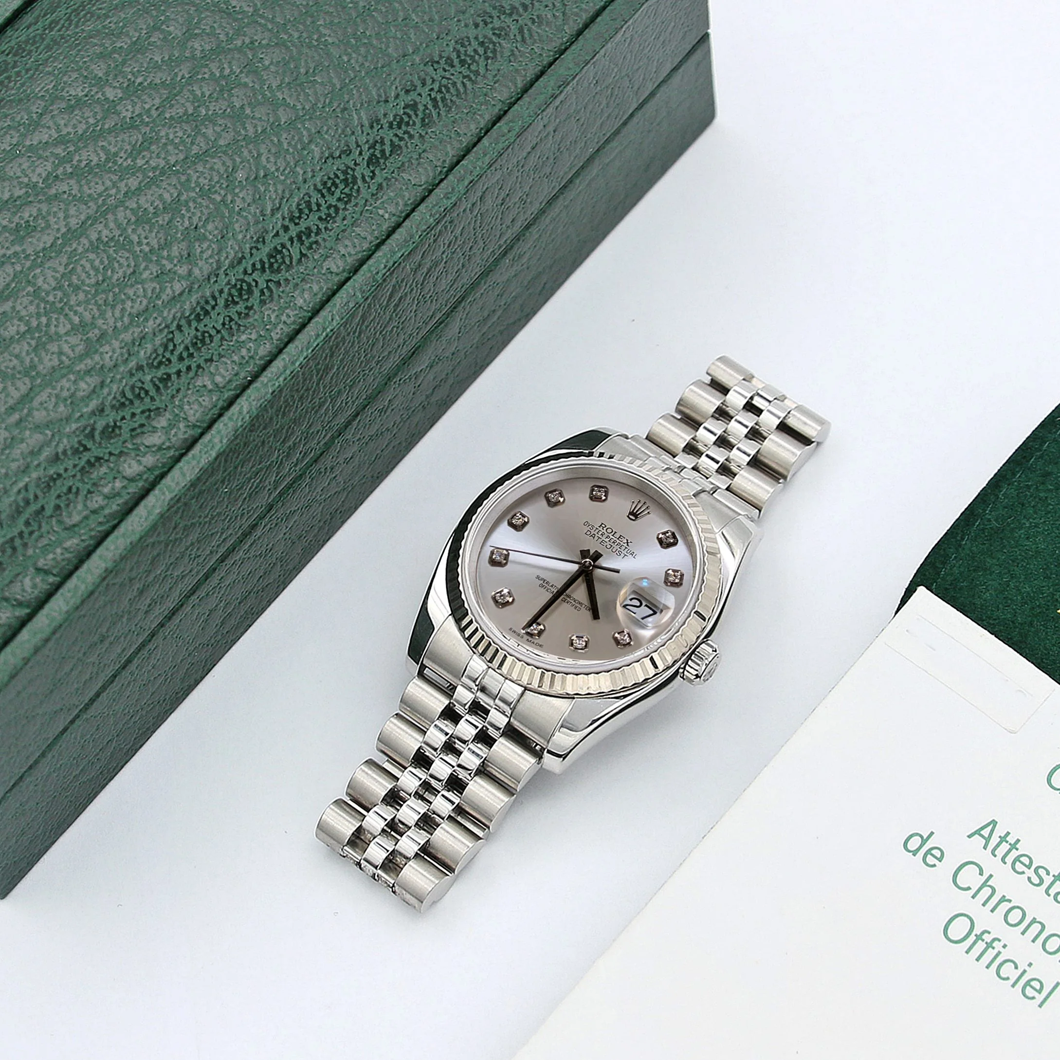 Rolex Datejust ref. 116234 Silver Diamonds Dial - Jubilee - Full Set