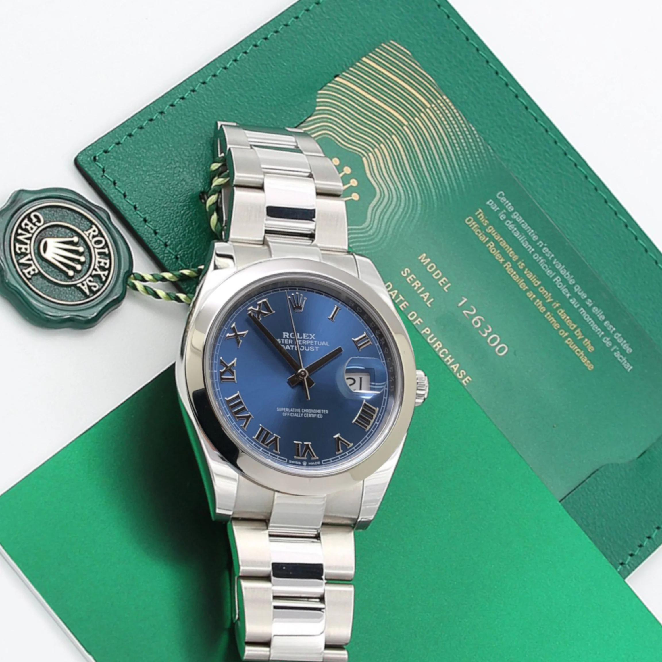 Rolex Datejust ref. 126300 Blue Roman Dial Oyster bracelet - Full Set