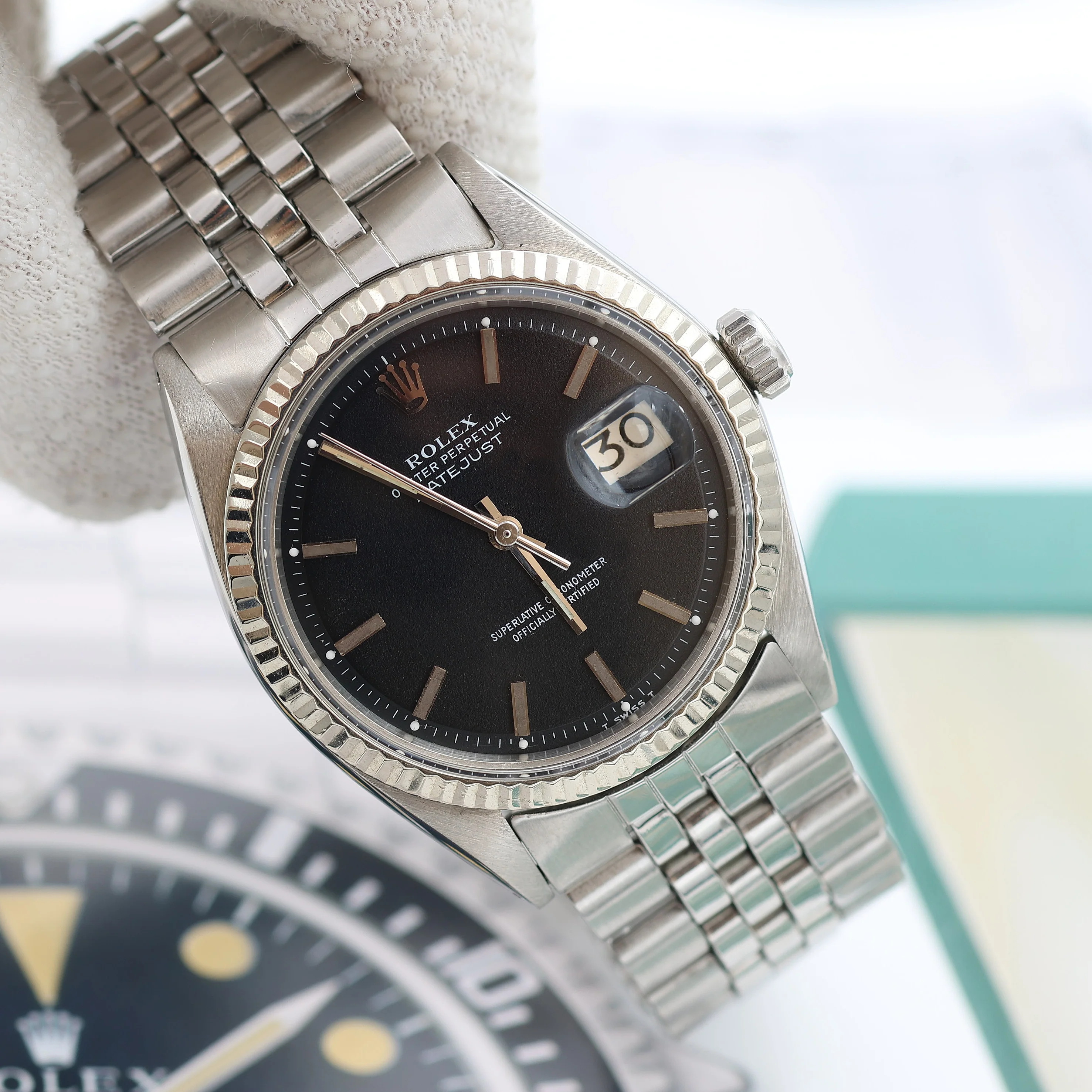 Rolex Datejust ref. 1601 - White Gold Bezel - Black Dial (V III) - Jubilee bracelet - Image 2