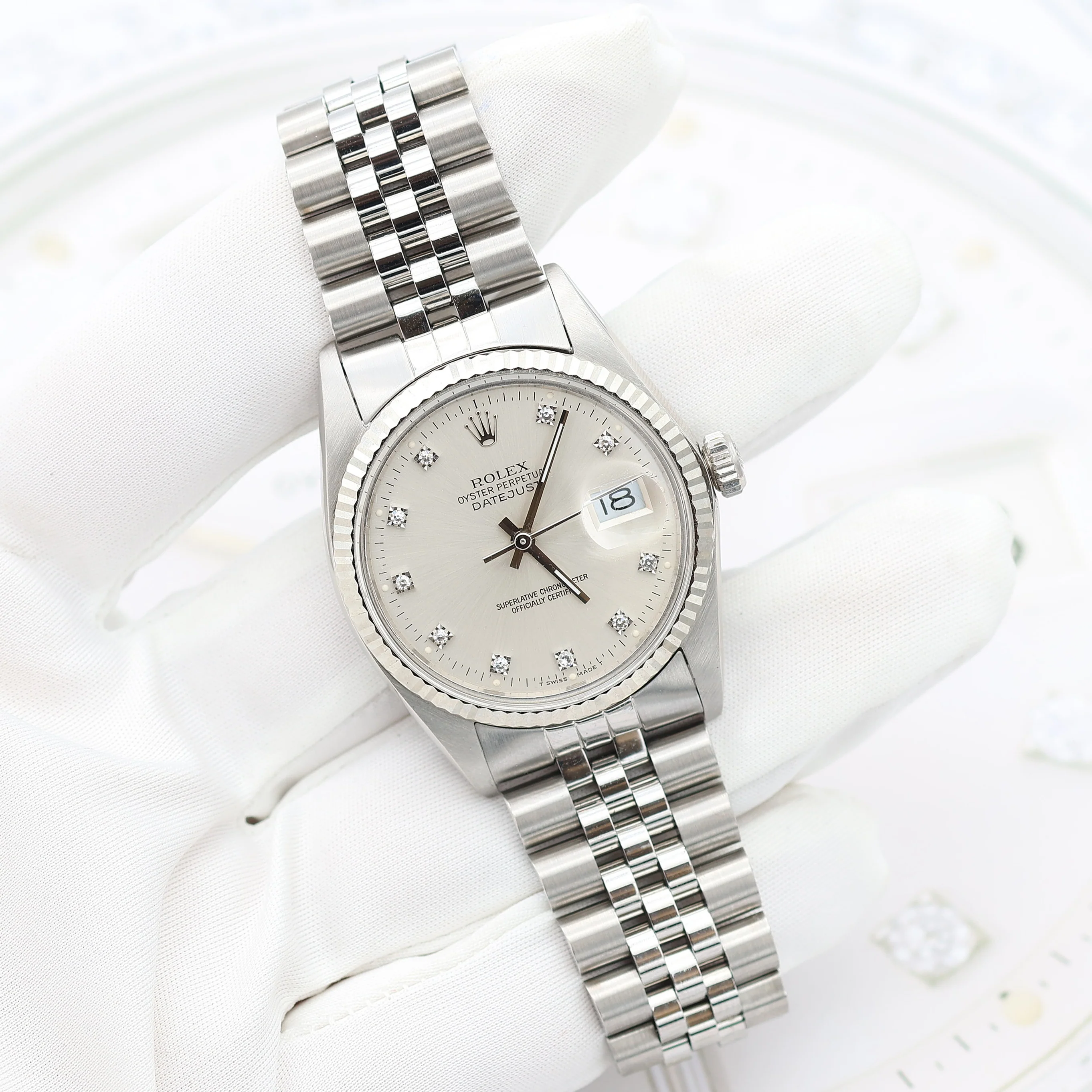 Rolex Datejust ref. 16014 - Silver Diamonds dial - Jubilee bracelet - Image 6