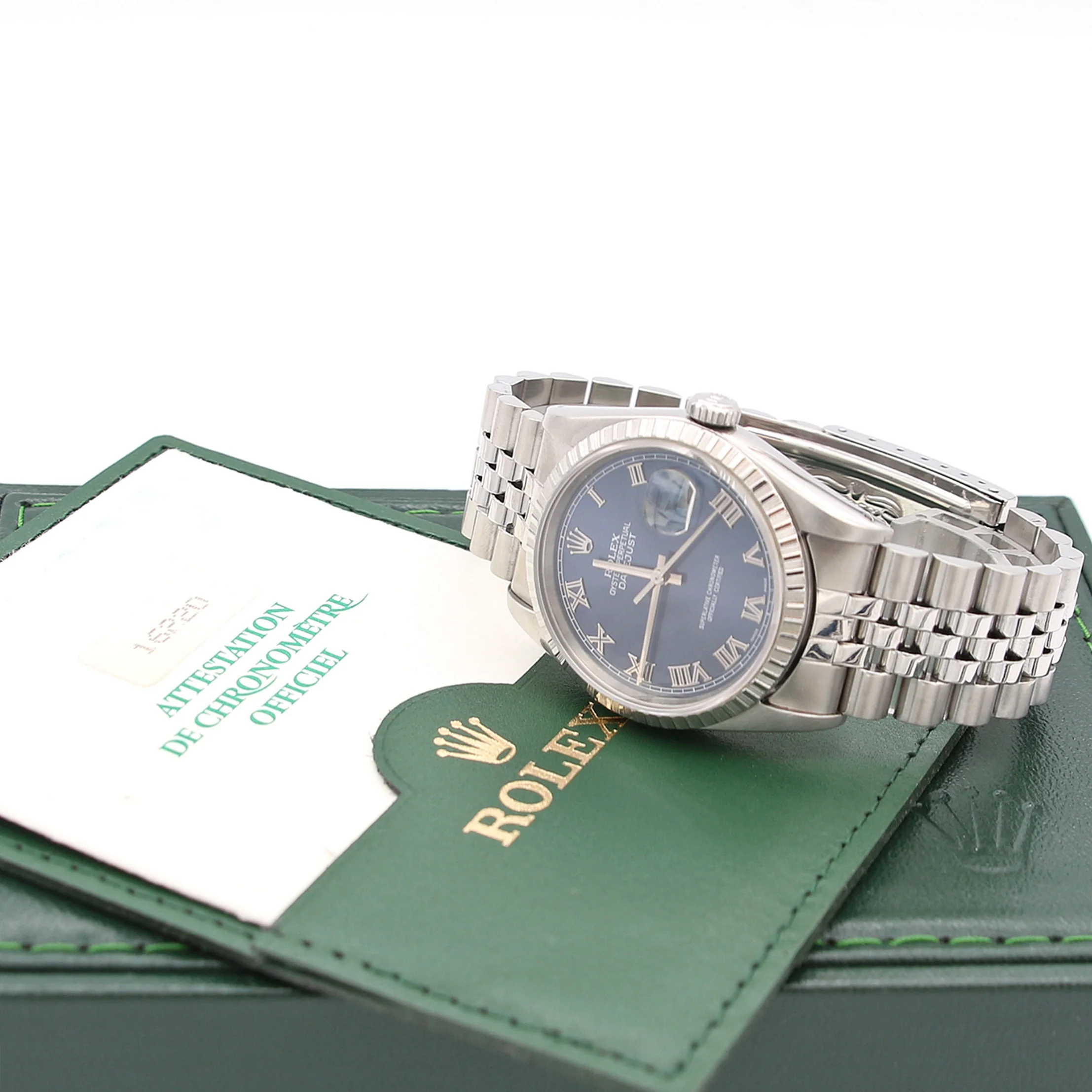 Rolex Datejust ref. 16220 Blue Roman Dial Jubilee Bracelet - Full Set - Image 2