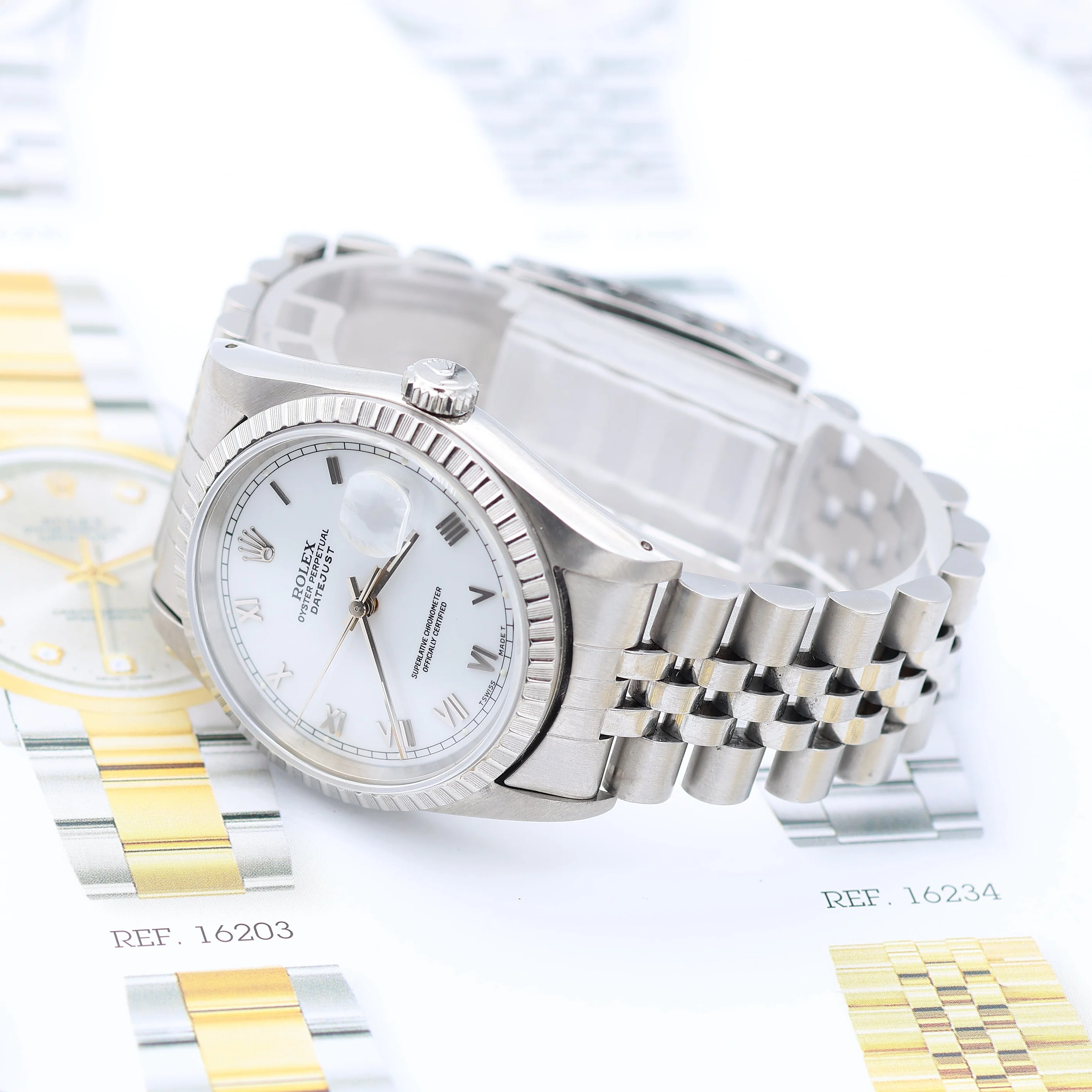 Rolex Datejust ref. 16220 White Roman (Small) Dial Jubilee Bracelet - Full Set - Image 5