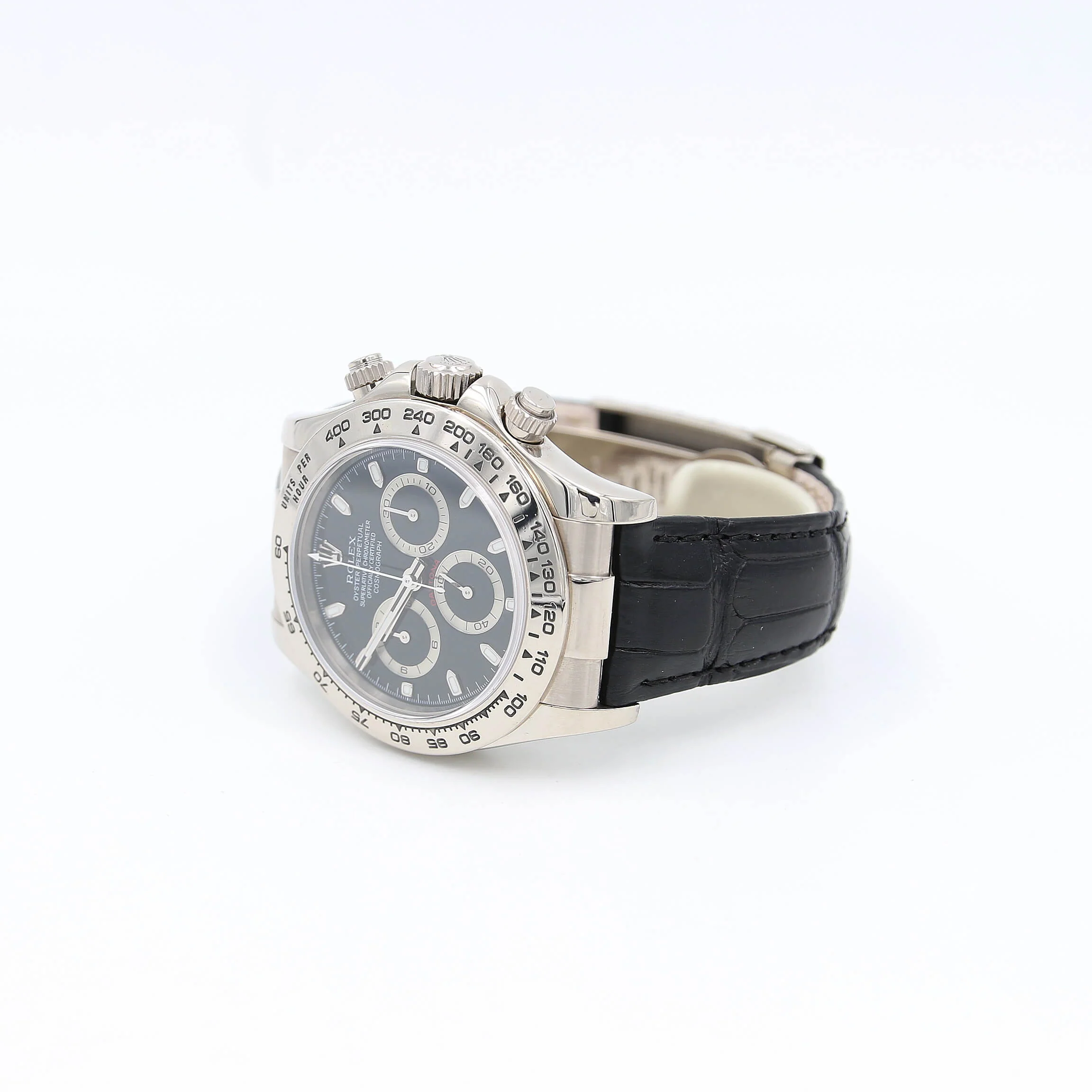 Rolex Daytona ref. 116519 Black Dial - White Gold 18K - Leather Strap - Image 3