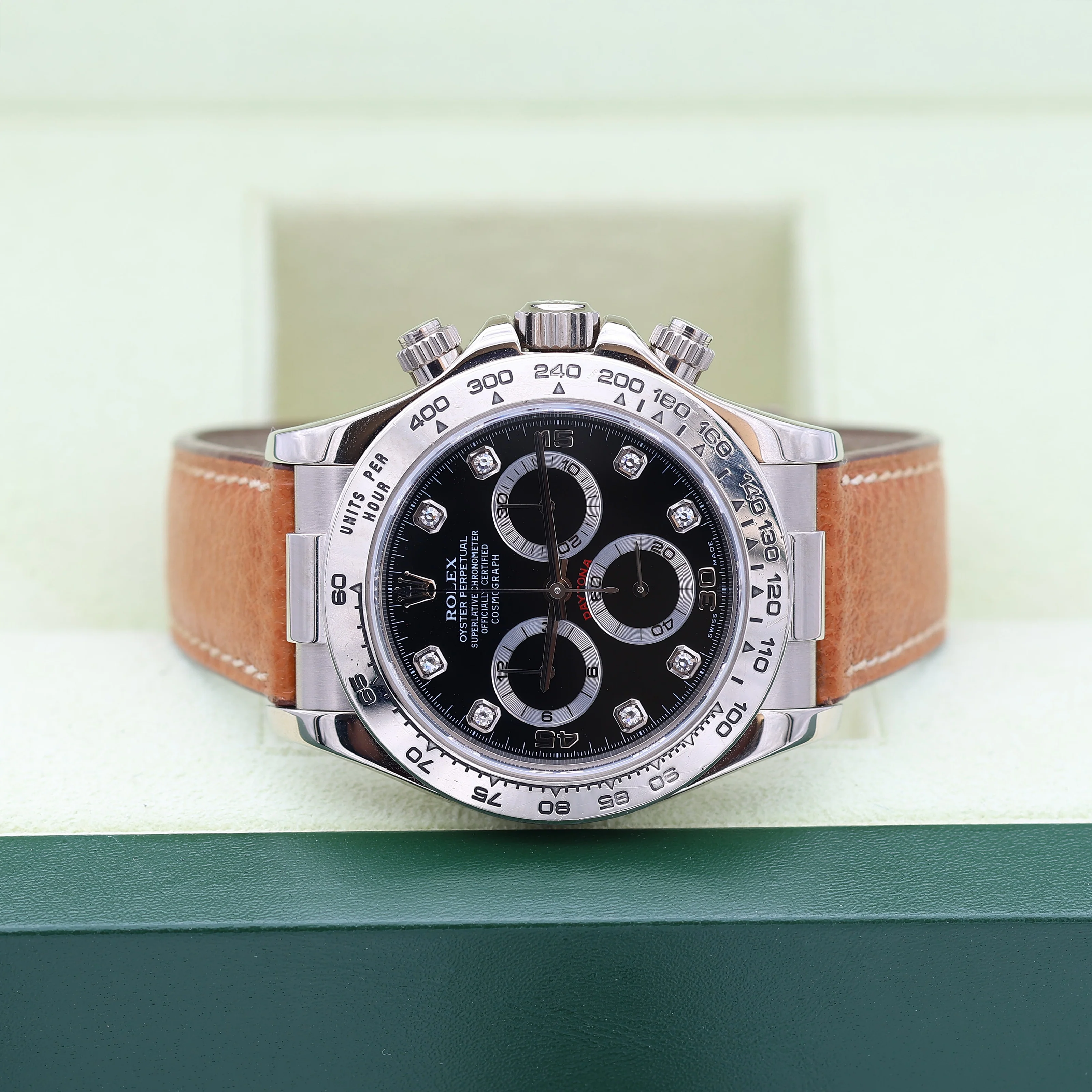 Rolex Daytona ref. 116519 Black Dial with Diamonds - White Gold 18K - Leather Strap - Image 8