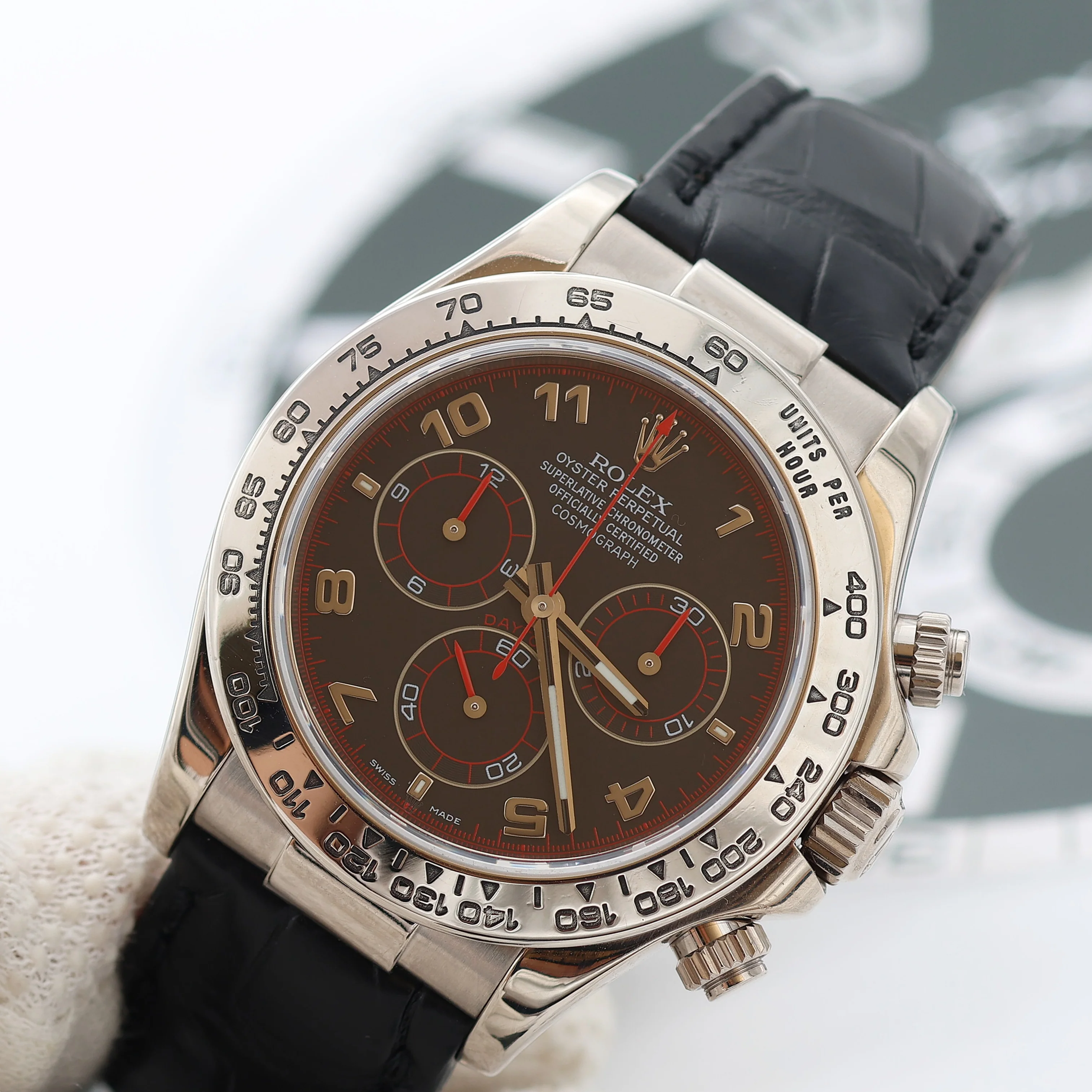 Rolex Daytona ref. 116519 Black Racing Dial - White Gold 18K - Leather Strap - Full Set - Image 8