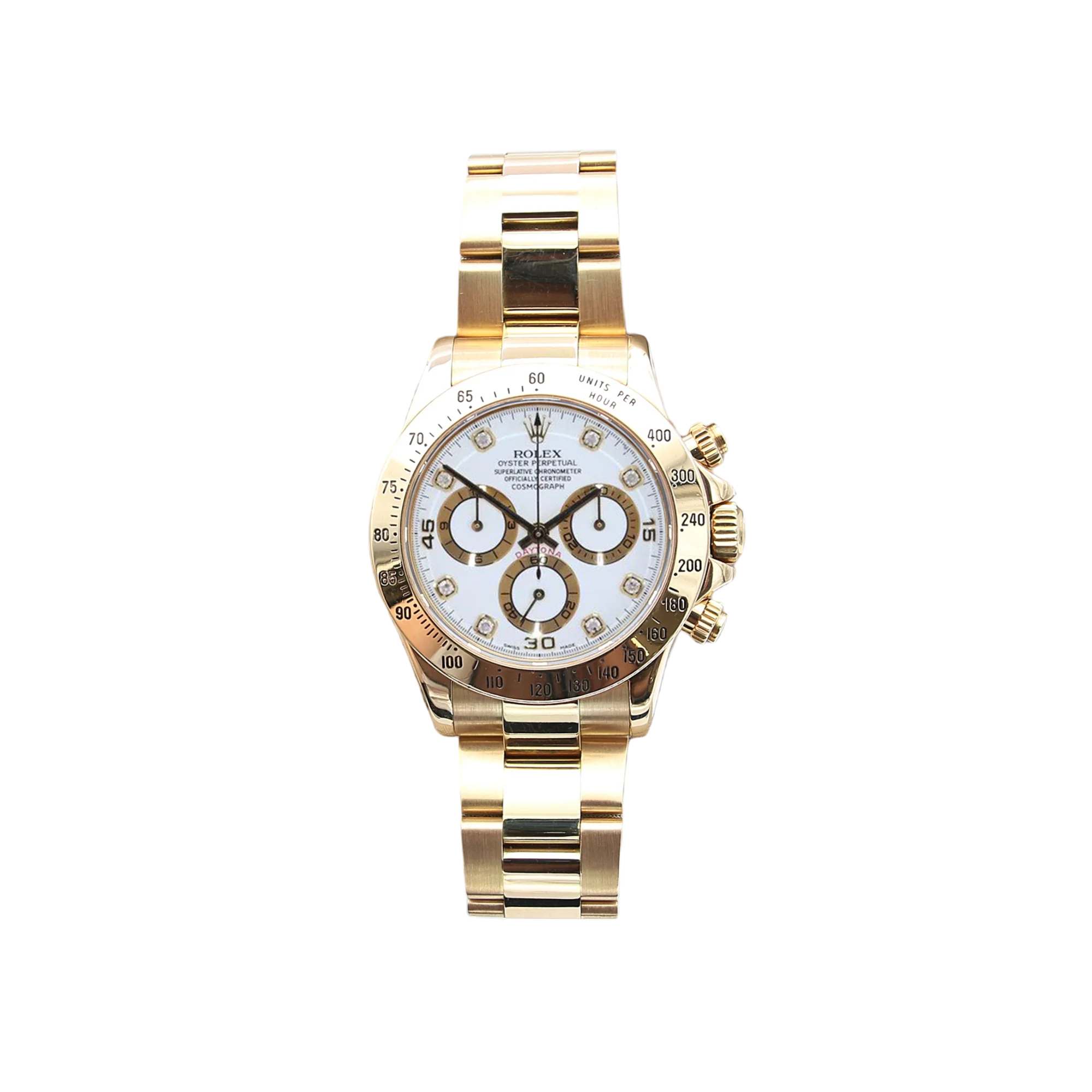 Rolex Daytona ref. 116528 - 18K Yellow Gold - White dial with diamonds - Full Set