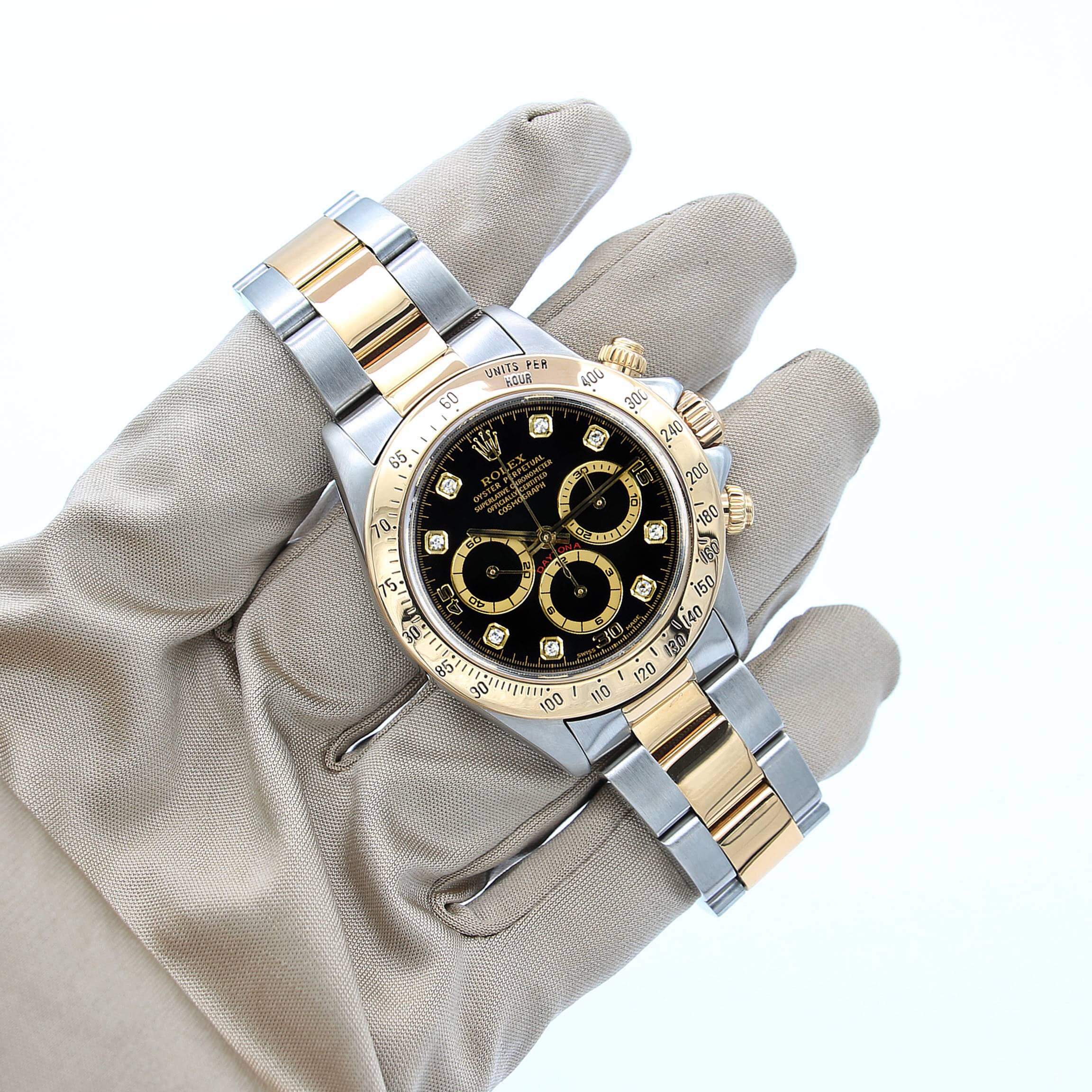 Rolex Daytona ref. 16523 Steel and Gold Black Dial with Diamonds Oyster Bracelet - Image 2