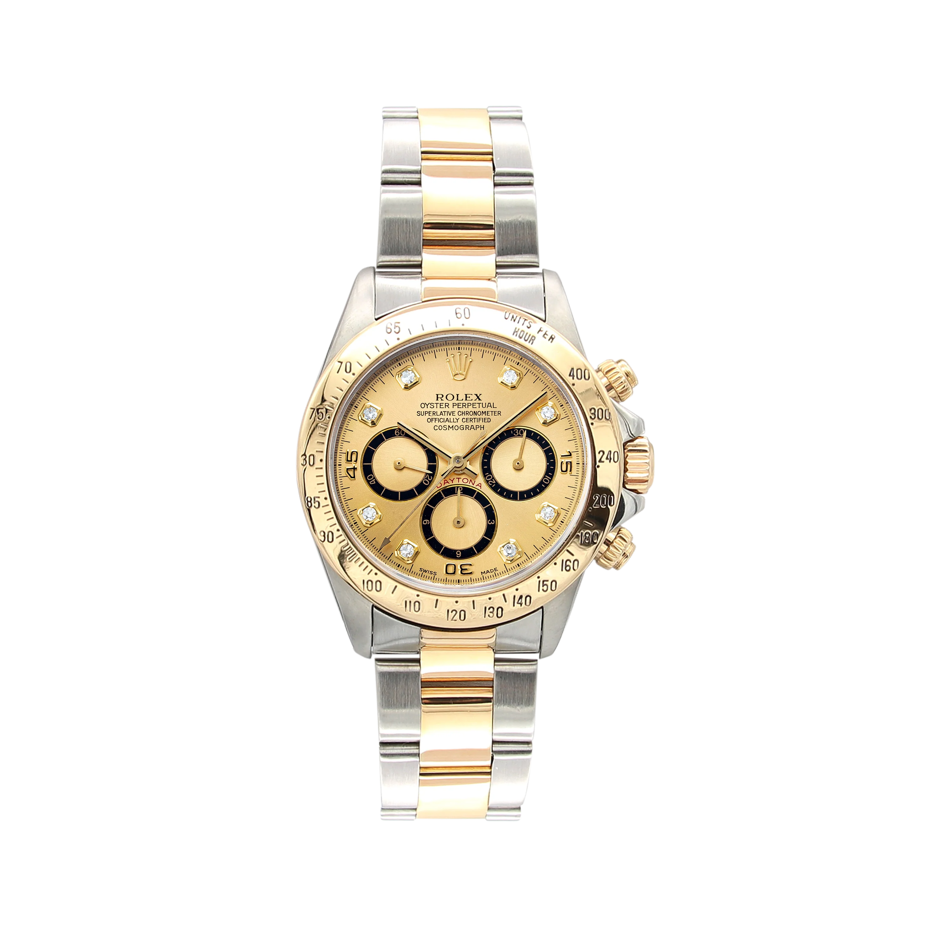 Rolex Daytona ref. 16523 Steel and Gold Champagne Dial with Diamonds Oyster Bracelet - Full Set