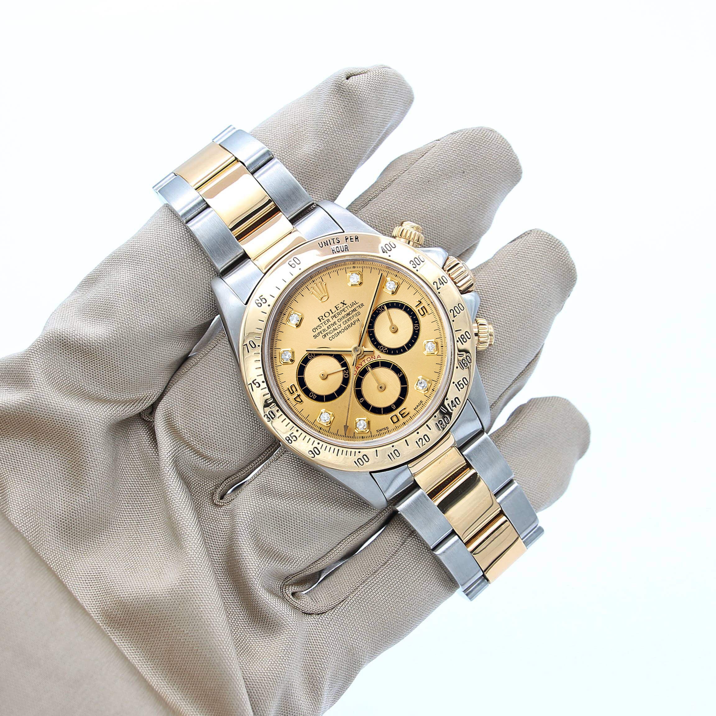 Rolex Daytona ref. 16523 Steel and Gold Champagne Dial with Diamonds Oyster Bracelet - Full Set - Image 2