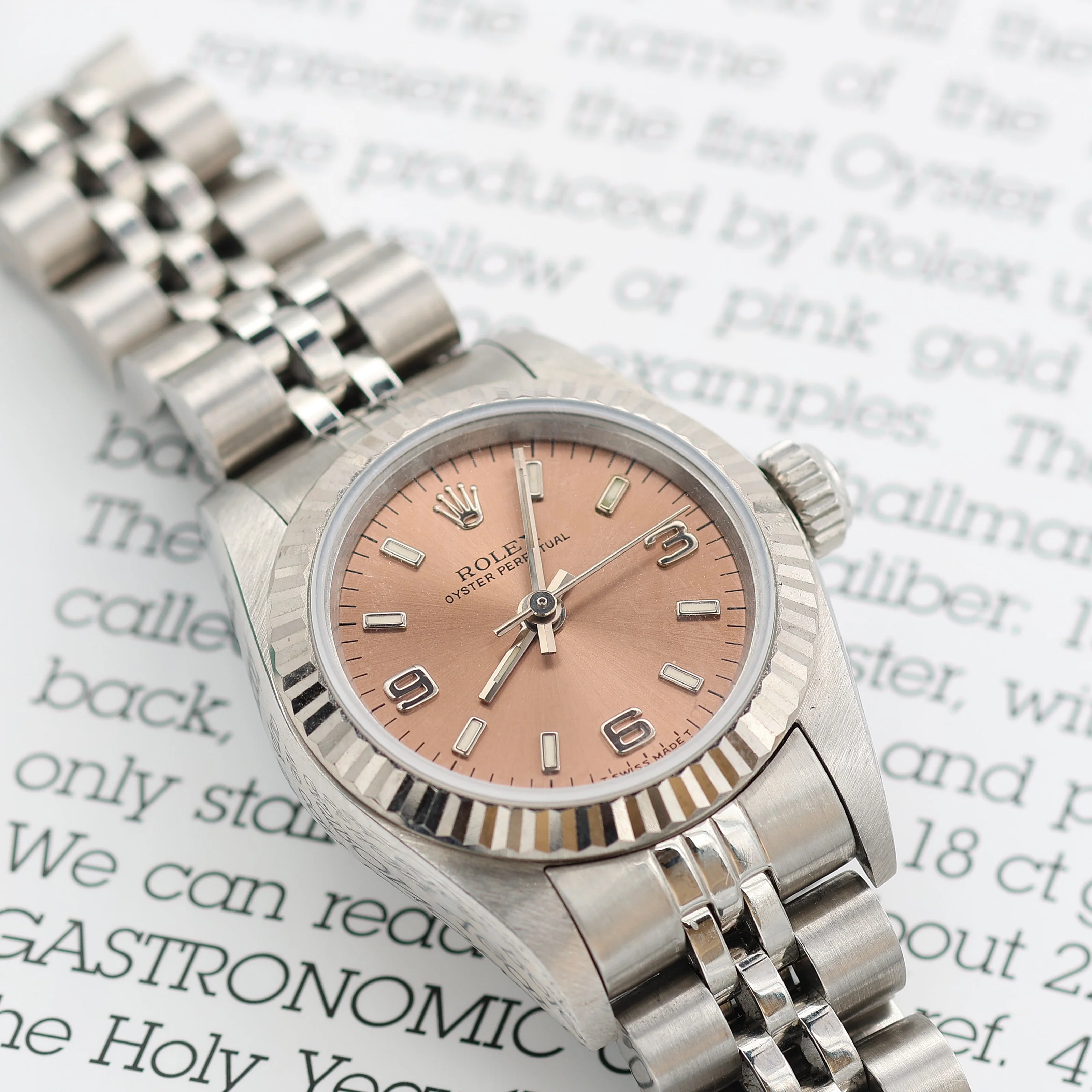 Rolex Oyster Perpetual Lady ref. 67194 Salmon 3-6-9 Dial Jubilee - Full Set - Image 5