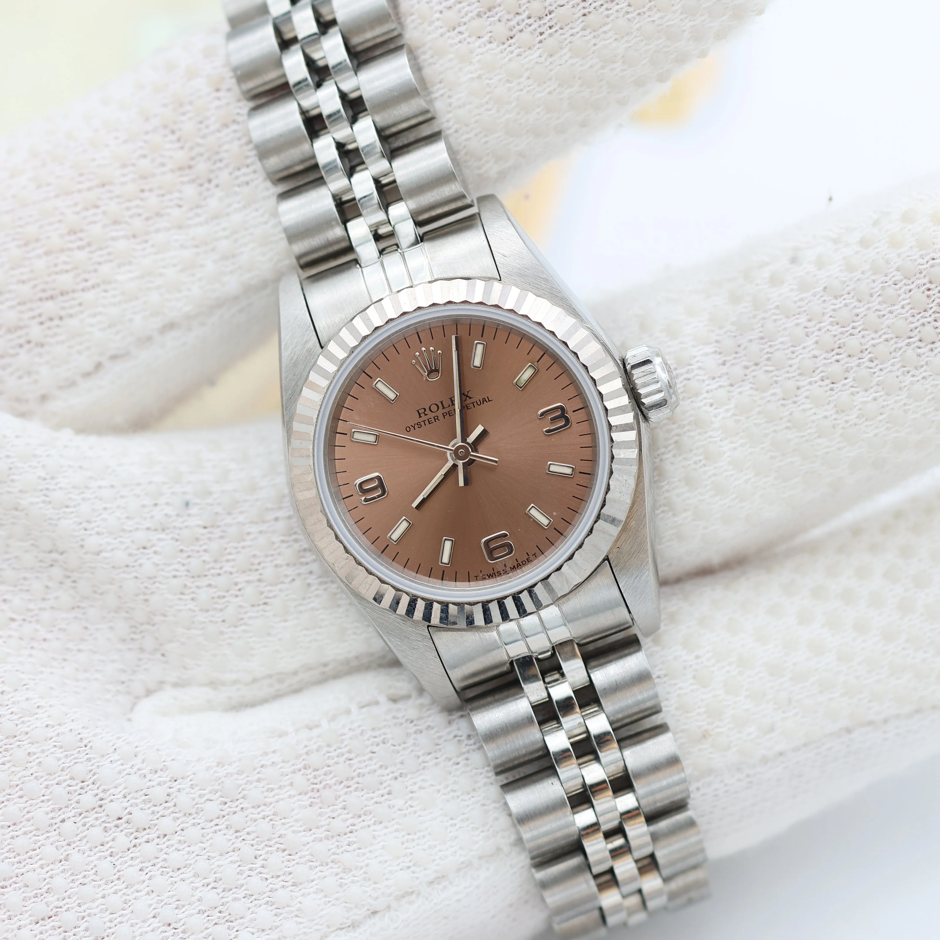 Rolex Oyster Perpetual Lady ref. 67194 Salmon 3-6-9 Dial Jubilee - Full Set - Image 6