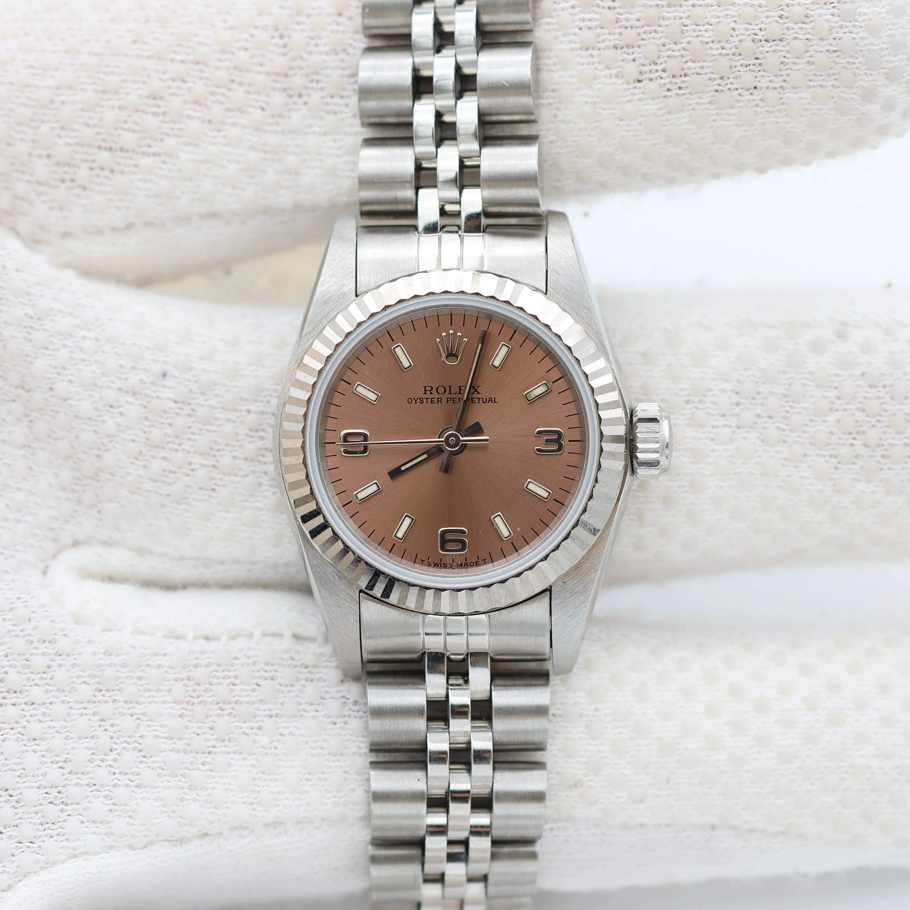 Rolex Oyster Perpetual Lady ref. 67194 Salmon 3-6-9 Dial Jubilee - Full Set - Image 7