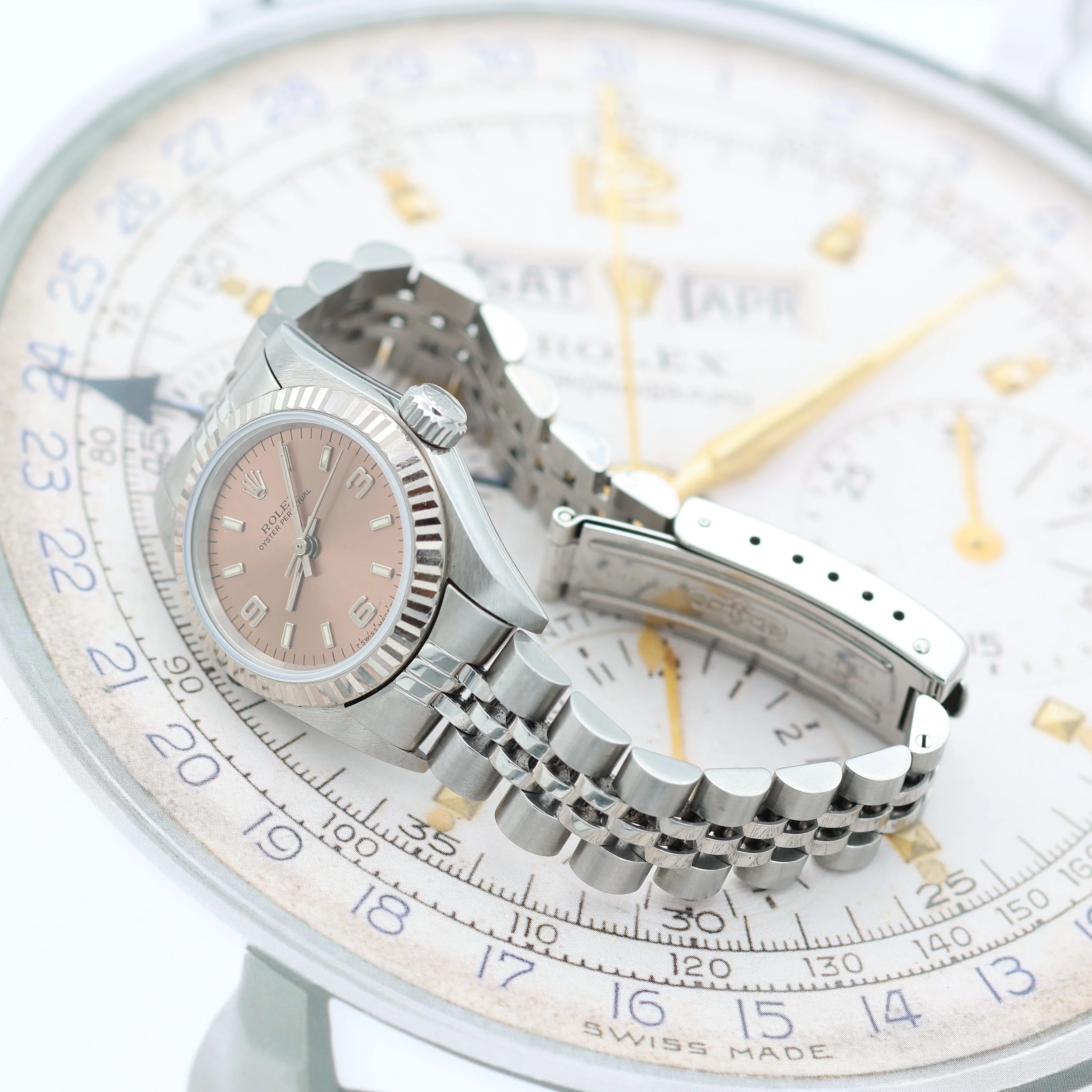Rolex Oyster Perpetual Lady ref. 67194 Salmon 3-6-9 Dial Jubilee - Full Set - Image 8