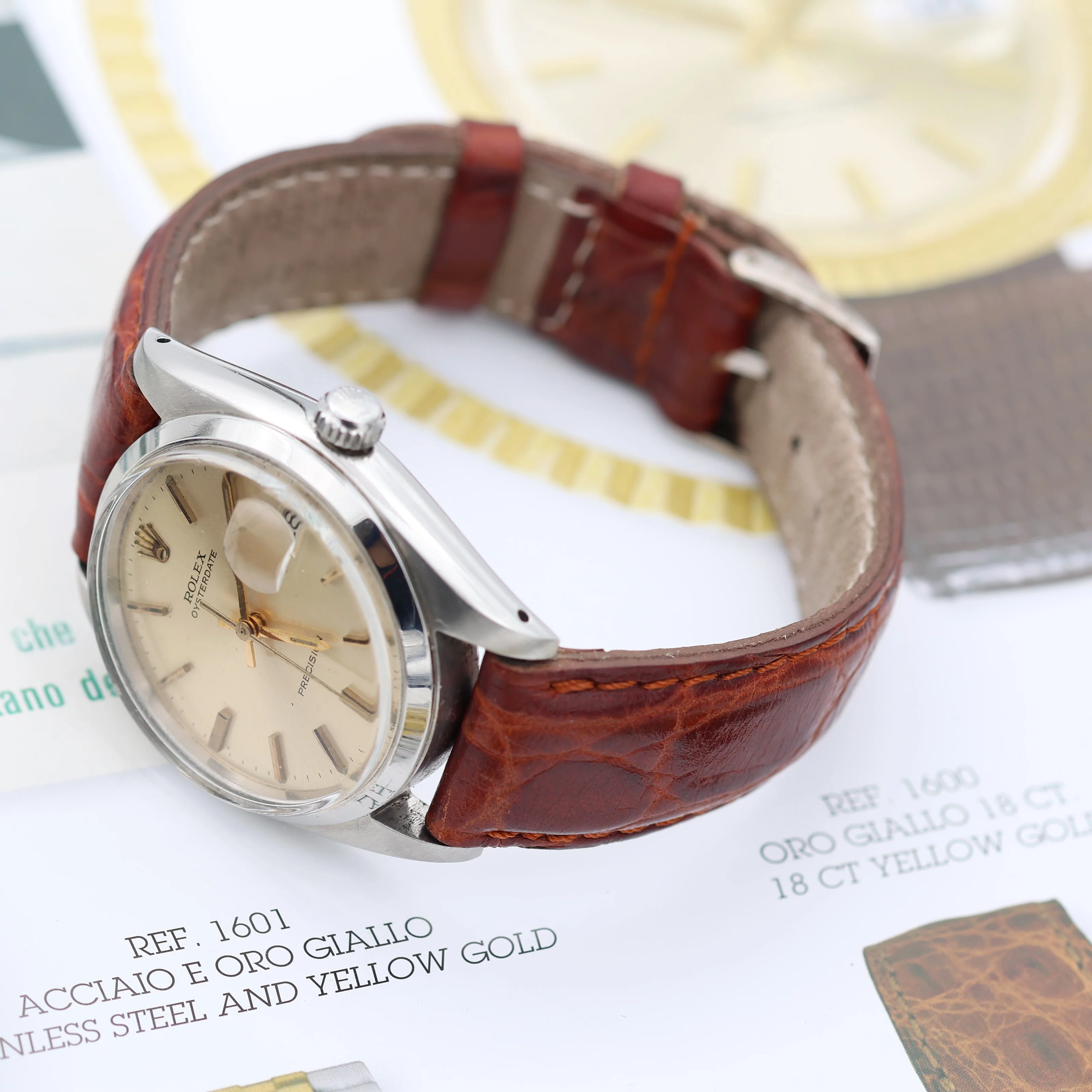 Rolex Precision ref. 6694 - Champagne Dial with Golden Indexes - Leather Strap - Image 4