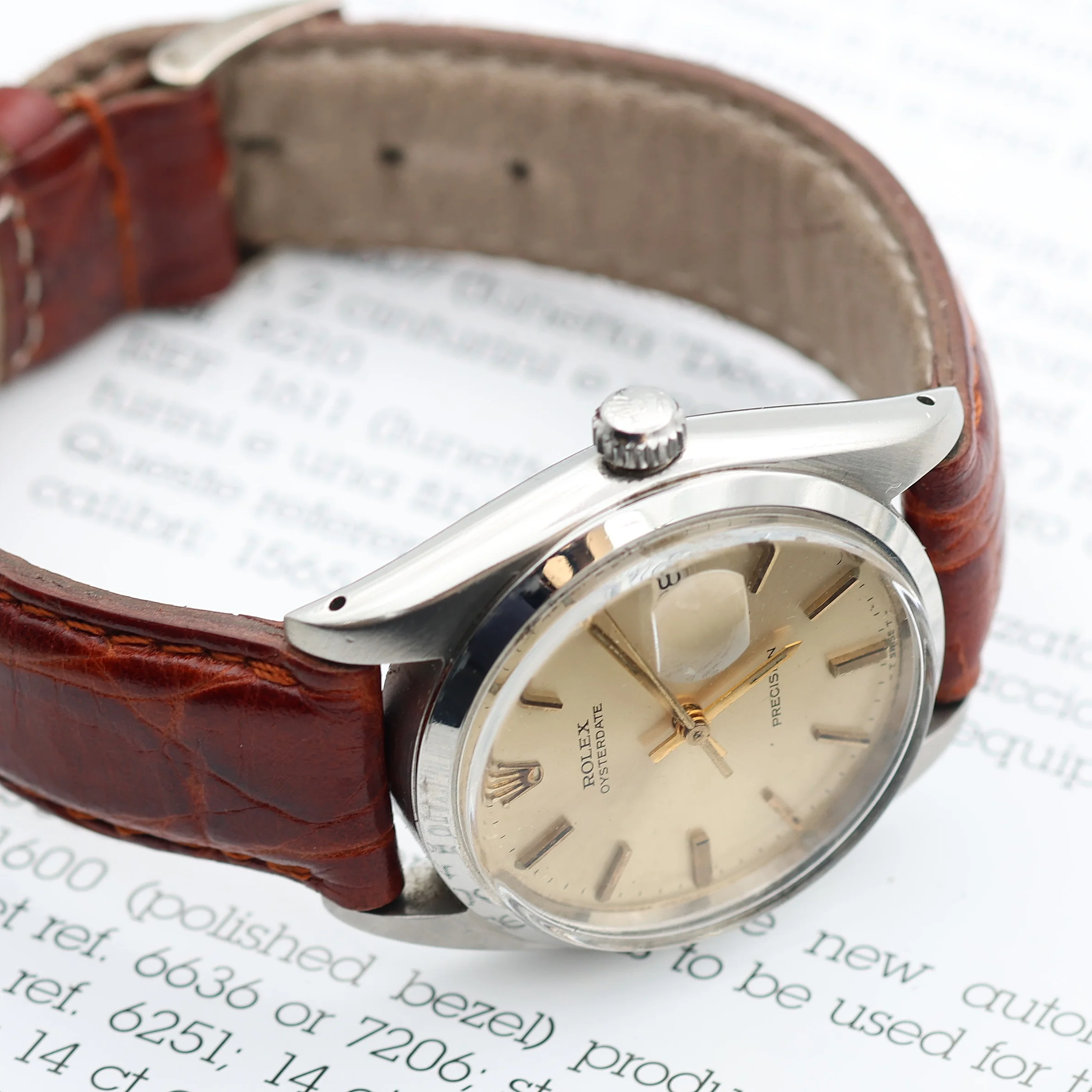 Rolex Precision ref. 6694 - Champagne Dial with Golden Indexes - Leather Strap - Image 5