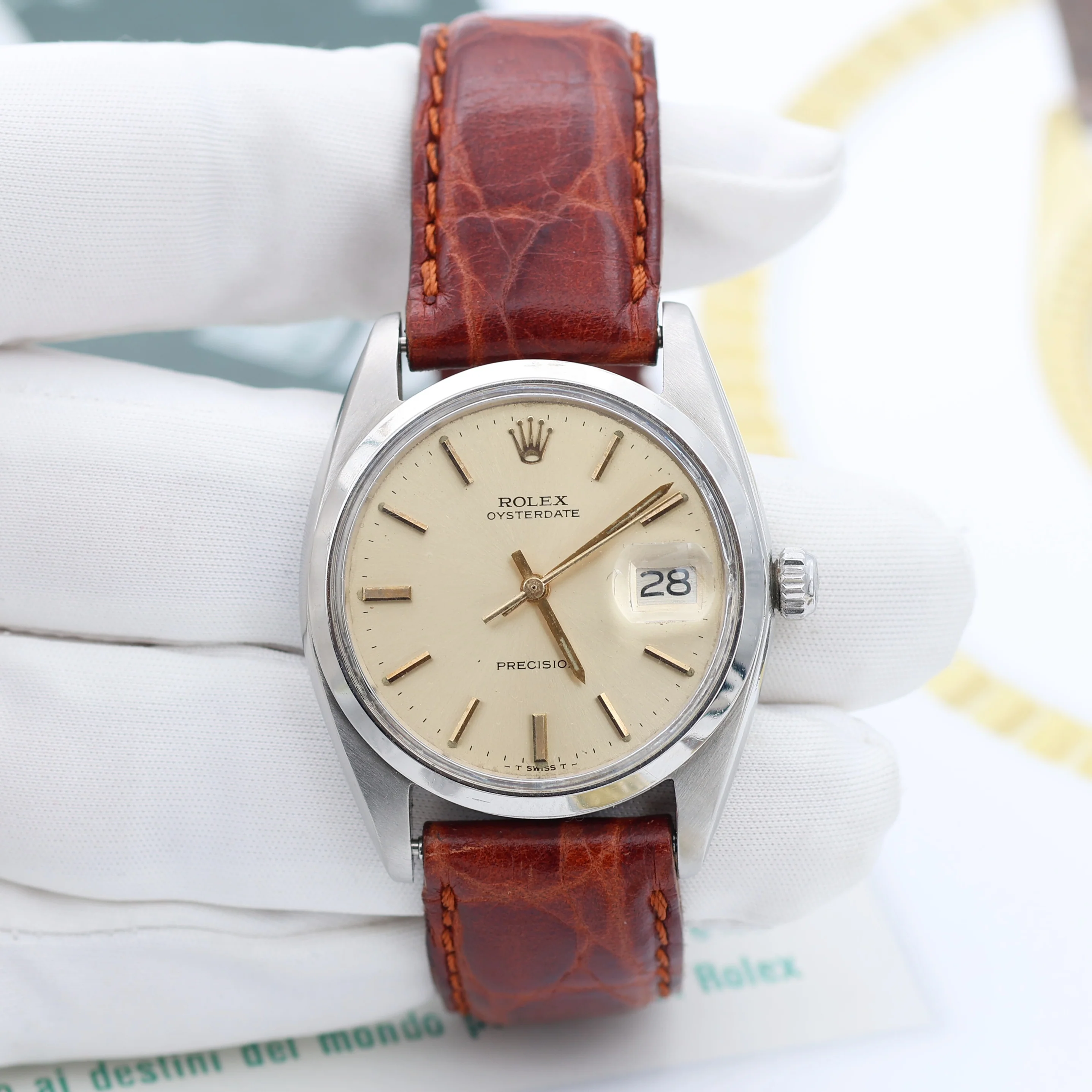 Rolex Precision ref. 6694 - Champagne Dial with Golden Indexes - Leather Strap - Image 8