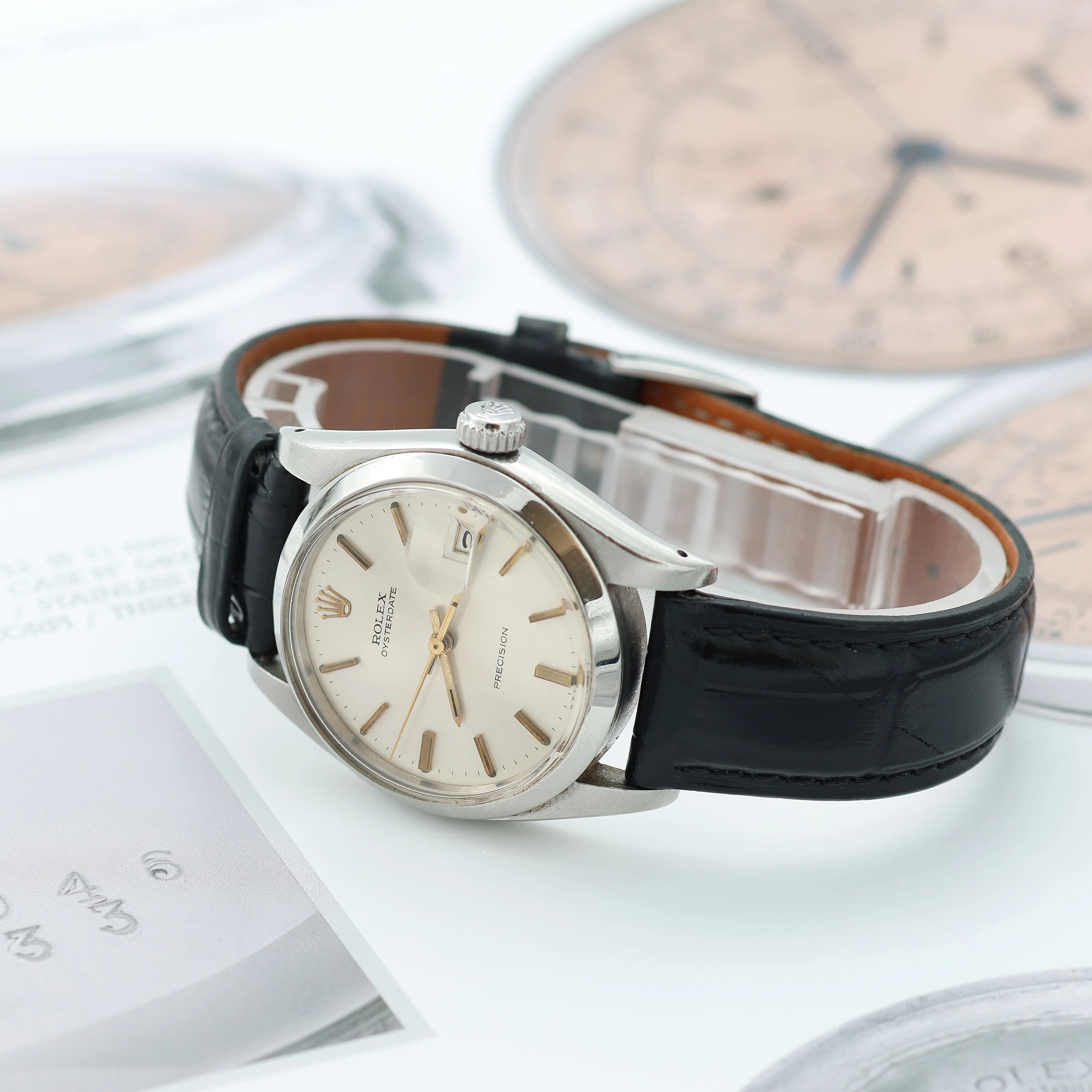 Rolex Precision ref. 6694 - Silver Dial with Golden Indexes - Leather Strap - Image 5